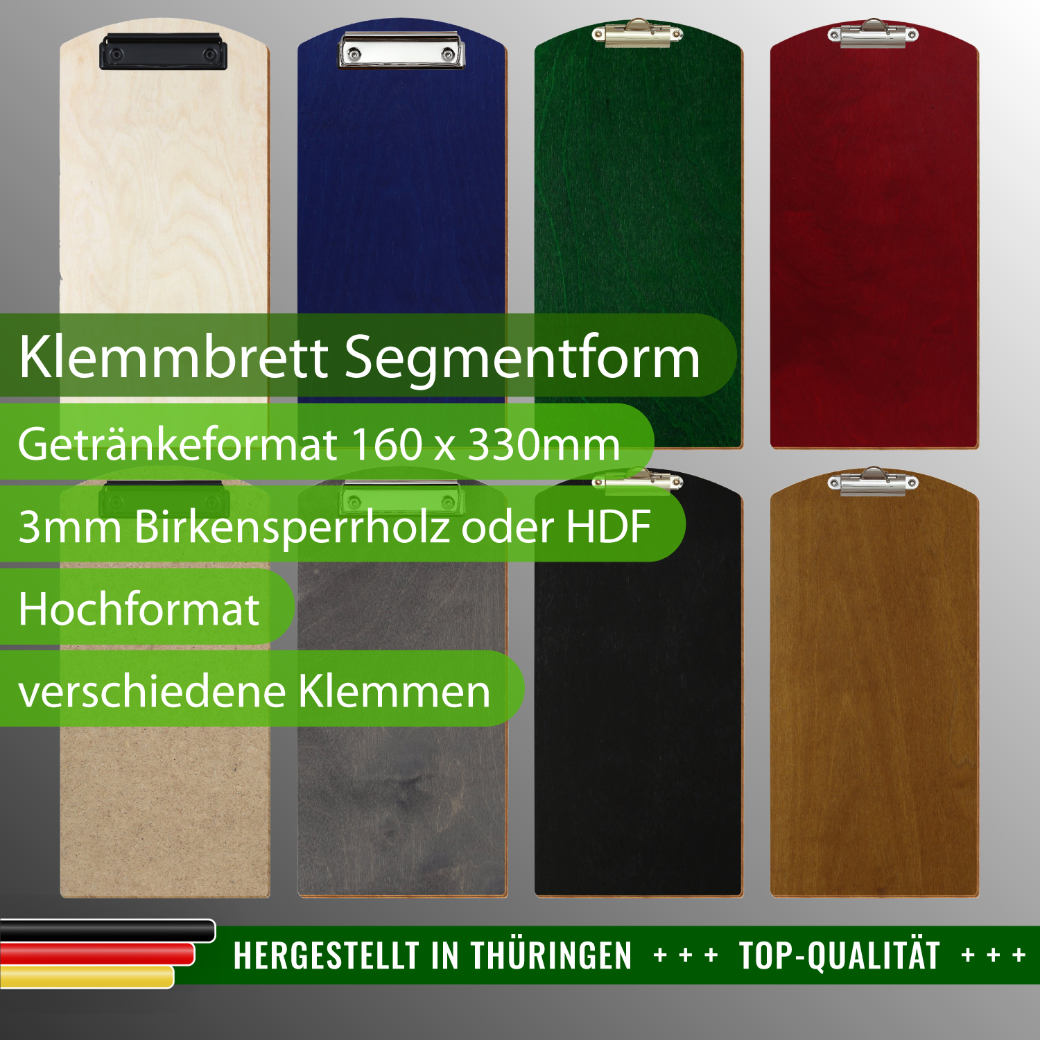 Klemmbrett Segmentform für Getränkekarten mit Produktinfos