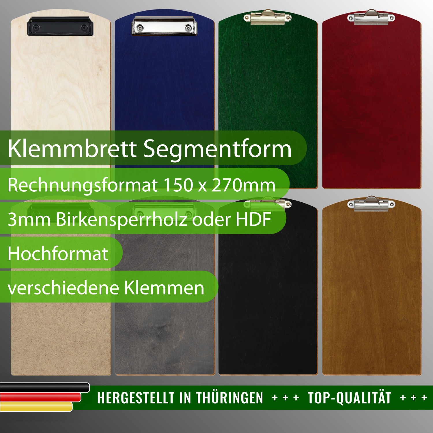 Klemmbrett Segmentform für Rechnungsformat mit Produktinfos