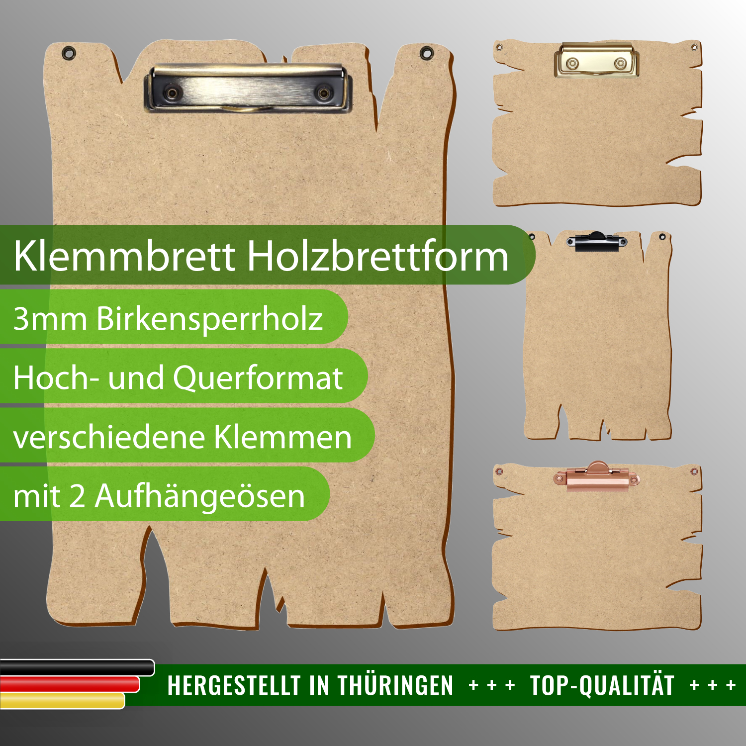 Klemmbrett HDF/MDF Holzbrettform mit Ösen
