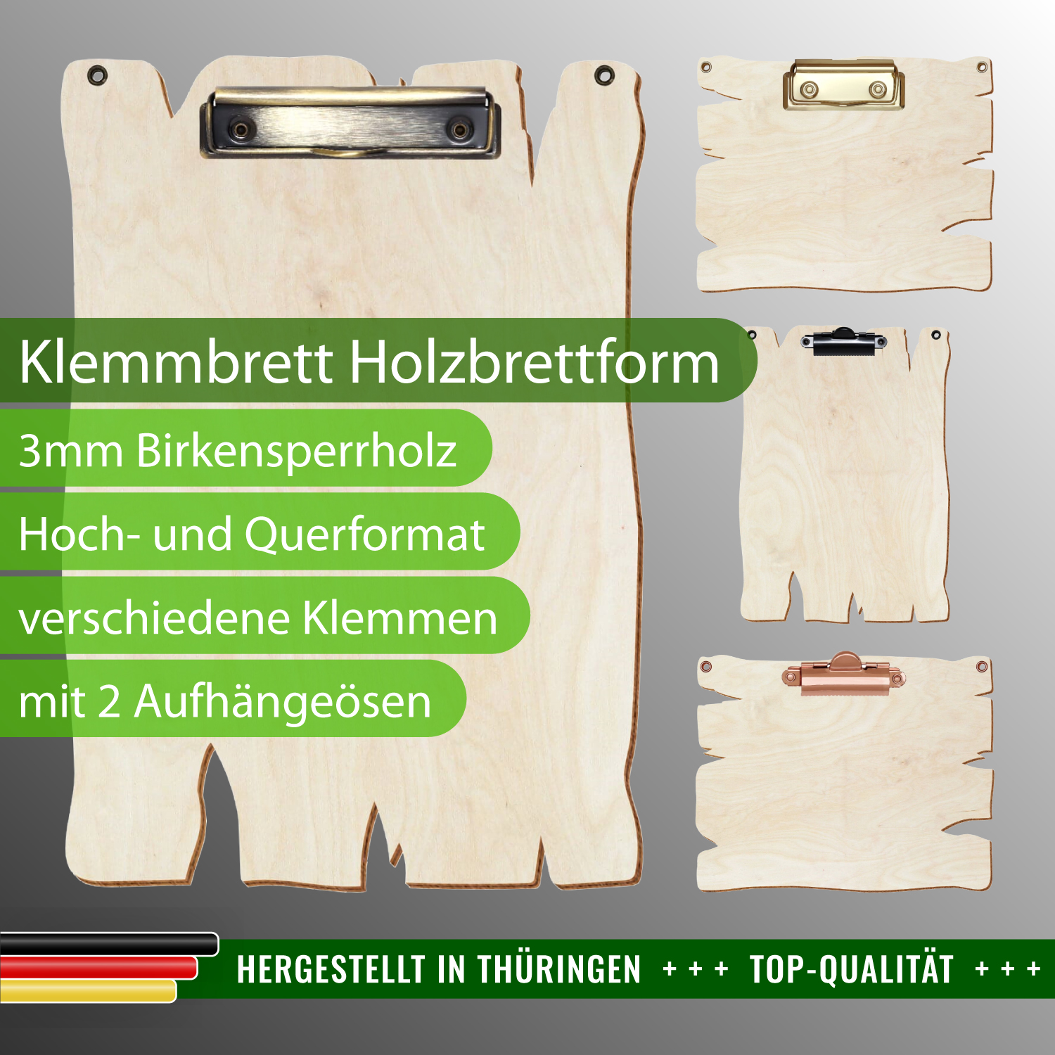 Klemmbrett Holzbrettform Birke natur mit 2 Ösen mit Produktinfos