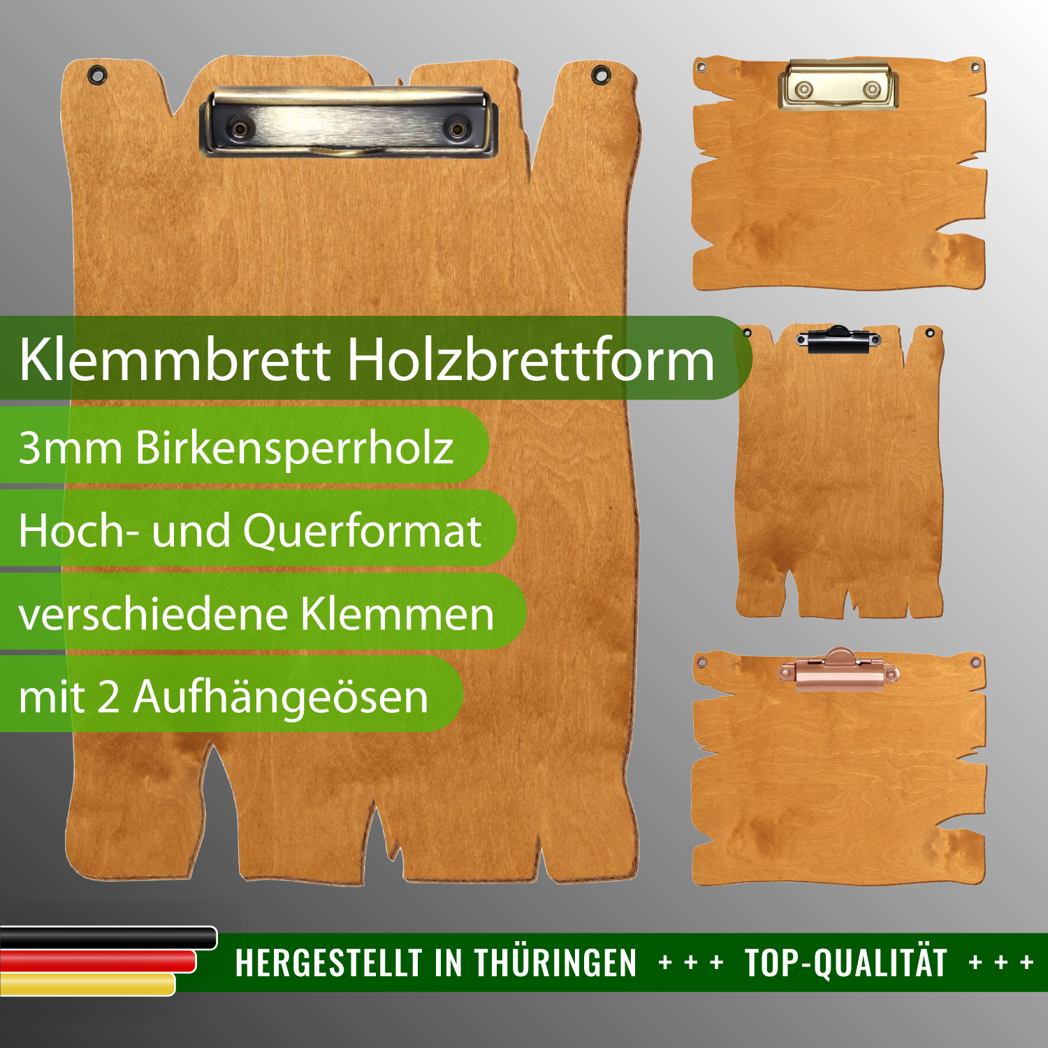 Klemmbrett Holzbrettform Birnbaum mit 2 Ösen mit Produktinfos