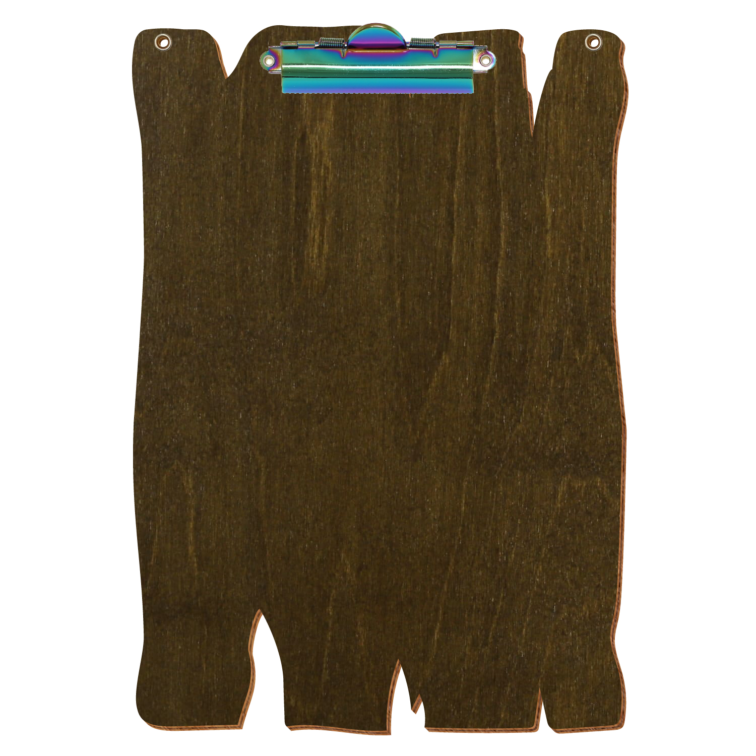 Klemmbrett Holzbrettform mit 2 Ösen Haselnuss A4 hochkant Zahnklemme Regenbogen