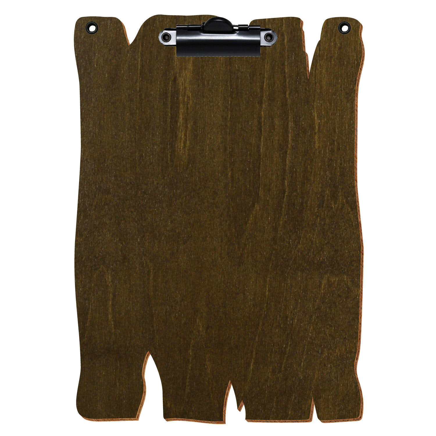 Klemmbrett Holzbrettform mit 2 Ösen Haselnuss A5 hochkant Zahnklemme schwarz
