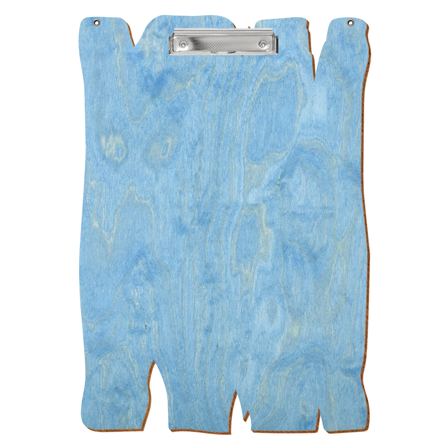Klemmbrett Holzbrettform mit 2 Ösen Hellblau A3 hochkant Bügelklemme silber carbon