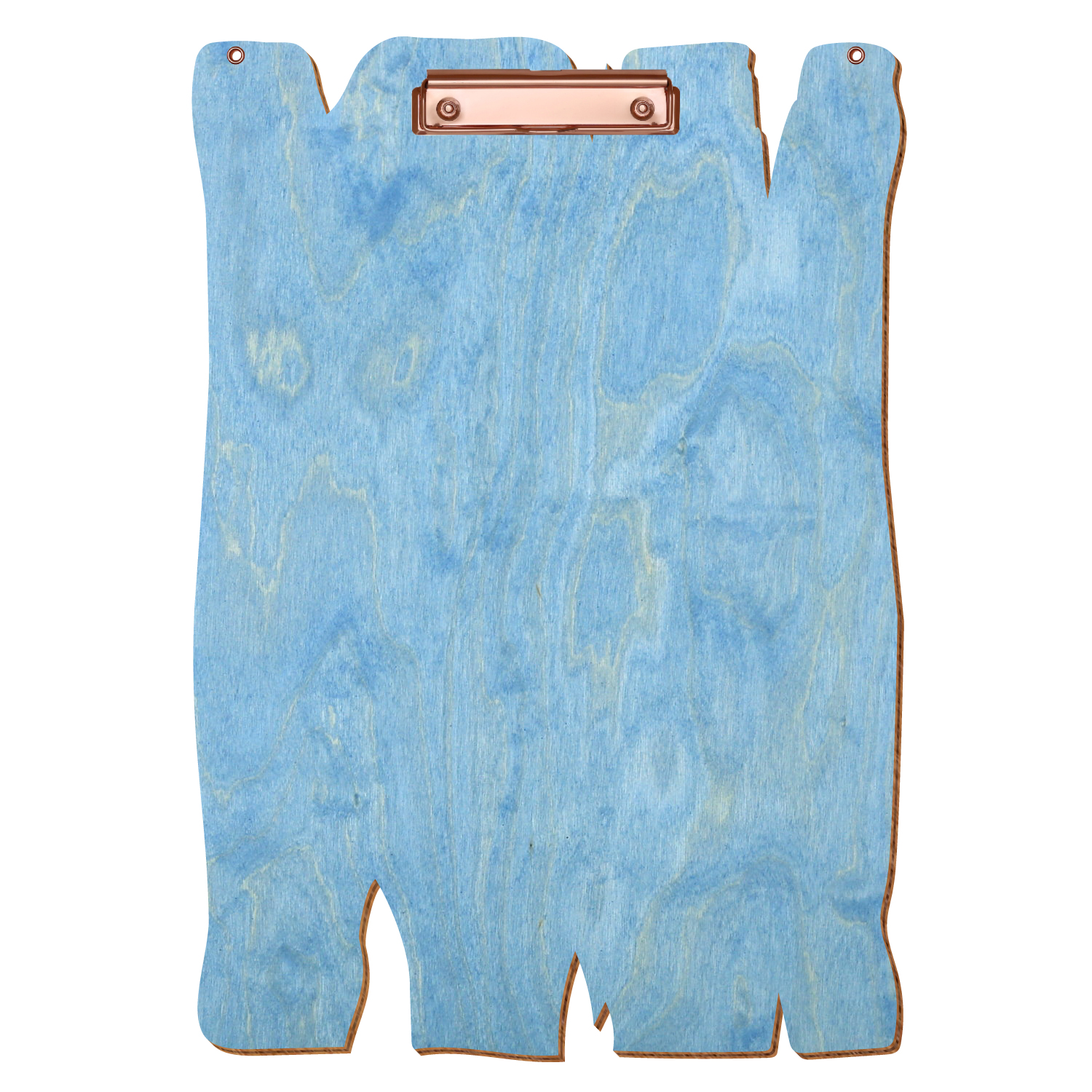 Klemmbrett Holzbrettform mit 2 Ösen Hellblau A3 hochkant Bügelklemme roségold