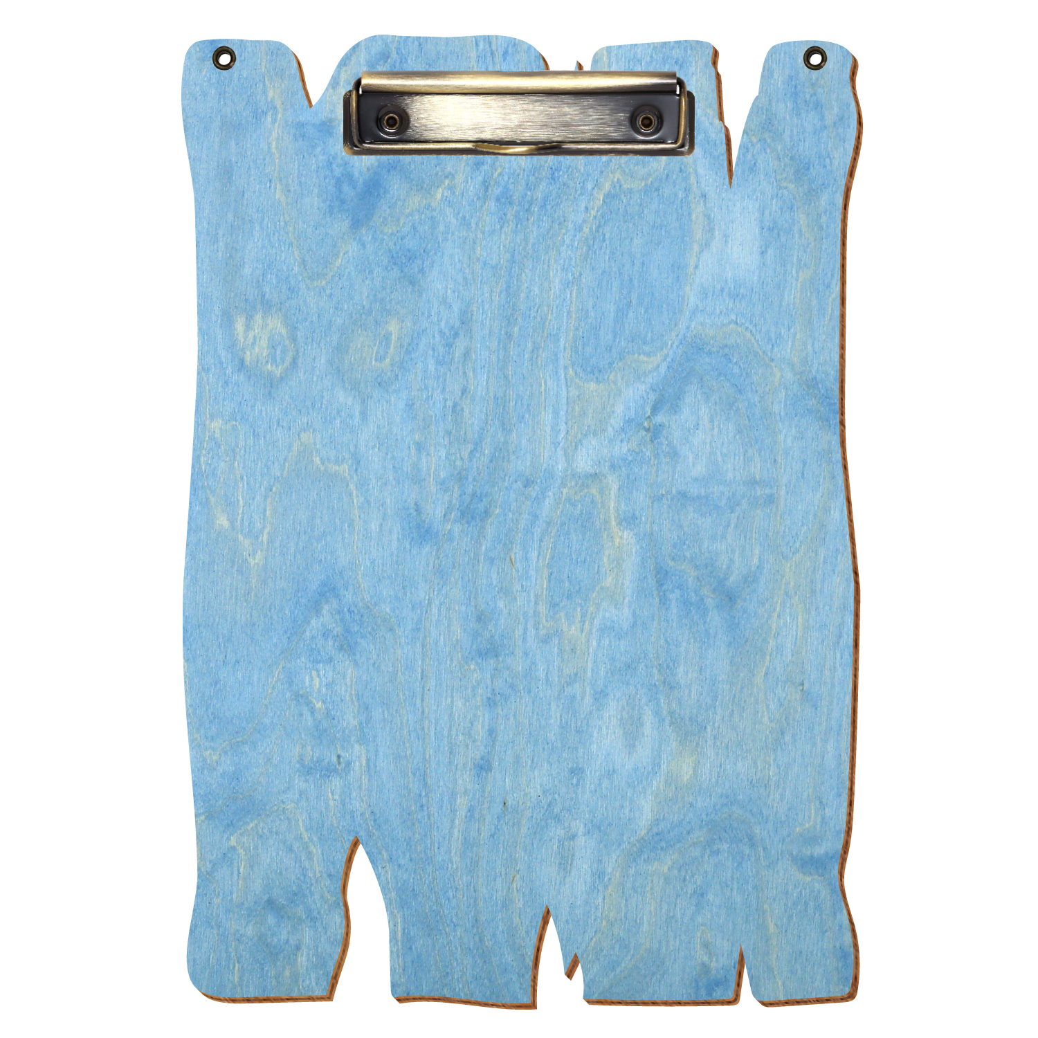 Klemmbrett Holzbrettform mit 2 Ösen Hellblau A4 hochkant Bügelklemme antik