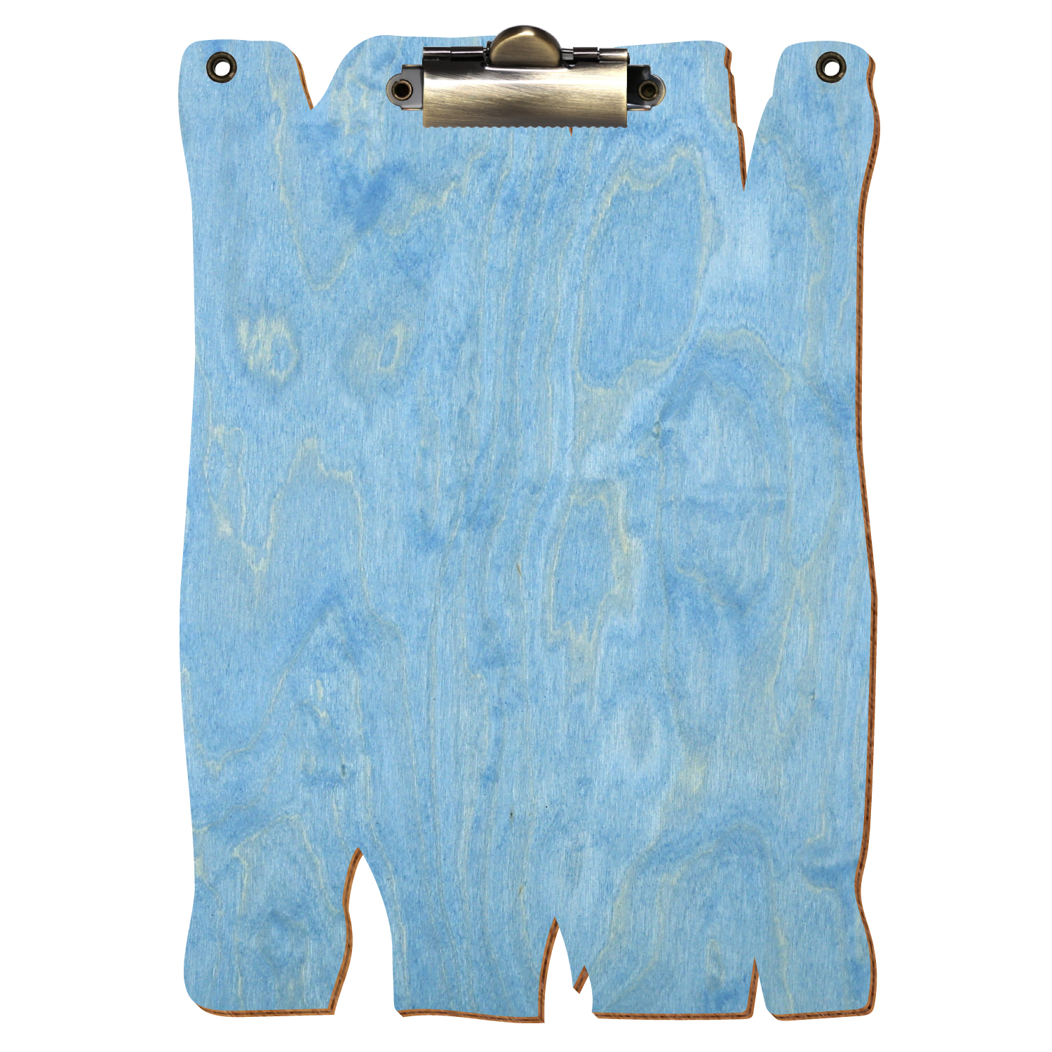 Klemmbrett Holzbrettform mit 2 Ösen Hellblau A5 hochkant Zahnklemme antik