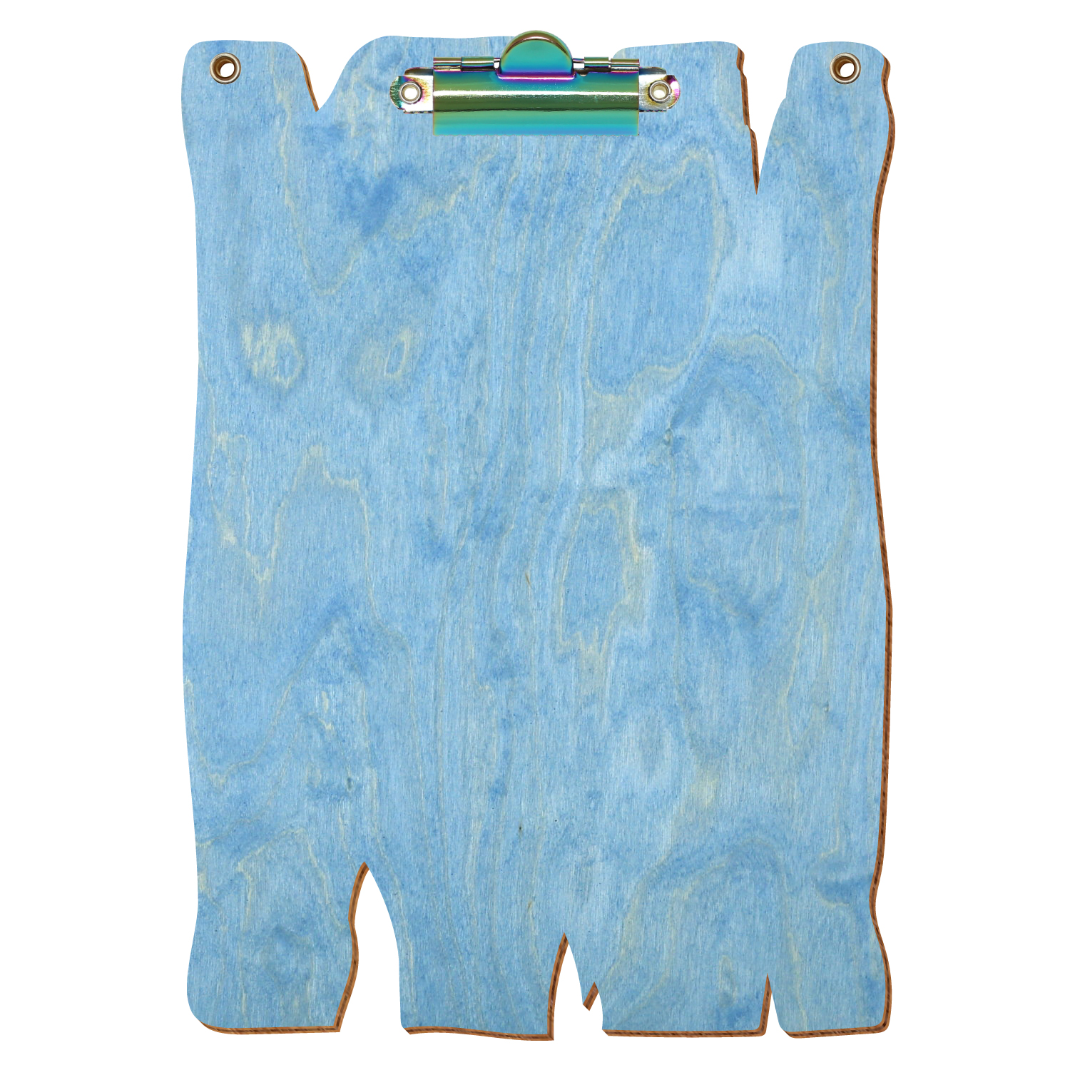 Klemmbrett Holzbrettform mit 2 Ösen Hellblau A5 hochkant Zahnklemme Regenbogen
