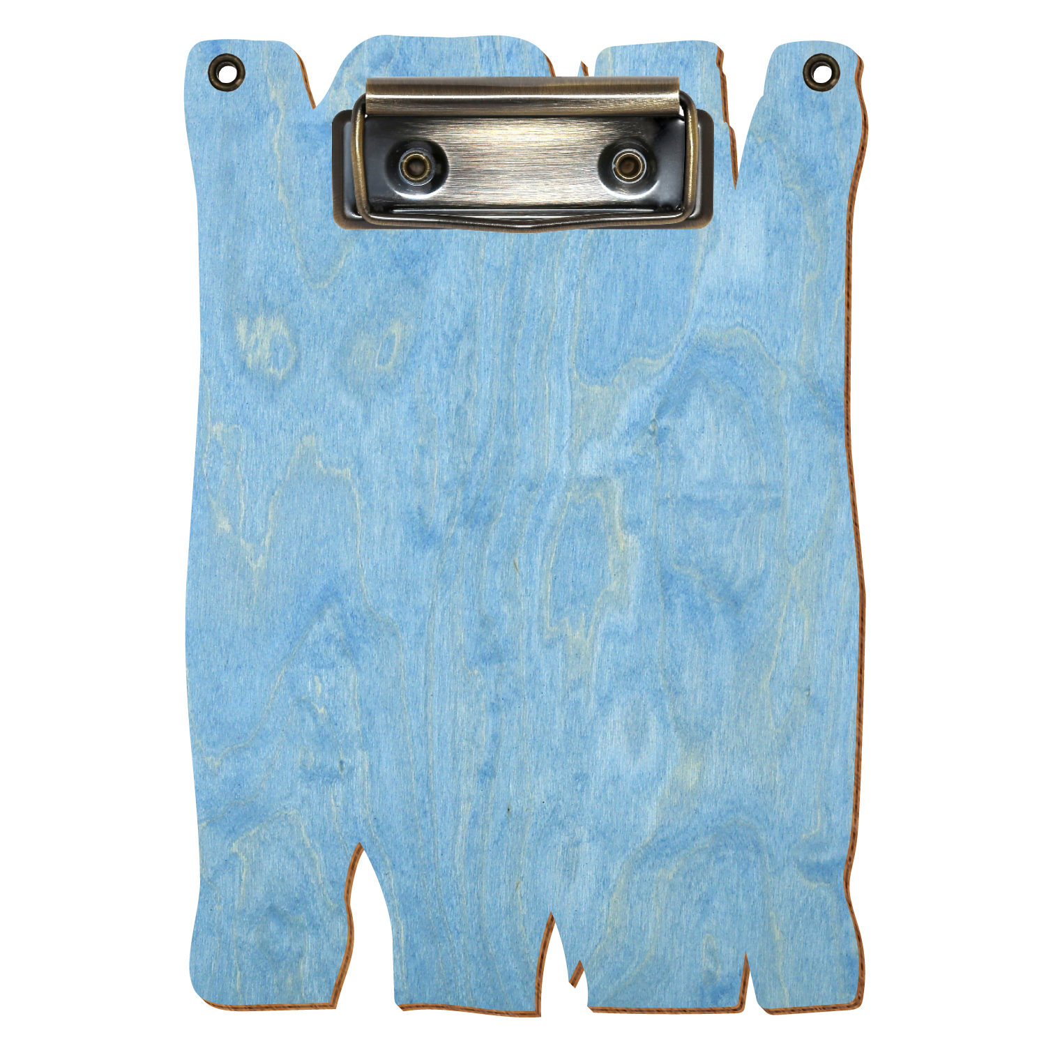 Klemmbrett Holzbrettform mit 2 Ösen Hellblau A6 hochkant Bügelklemme antik