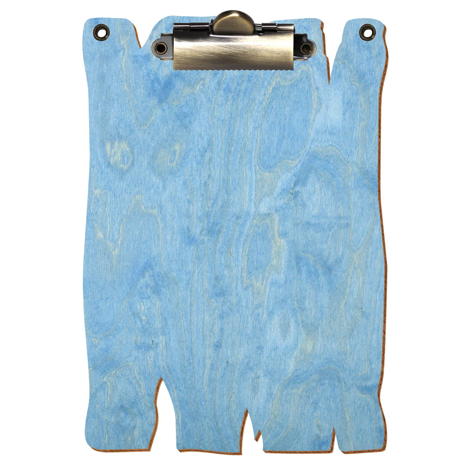 Klemmbrett Holzbrettform mit 2 Ösen Hellblau A6 hochkant Zahnklemme antik