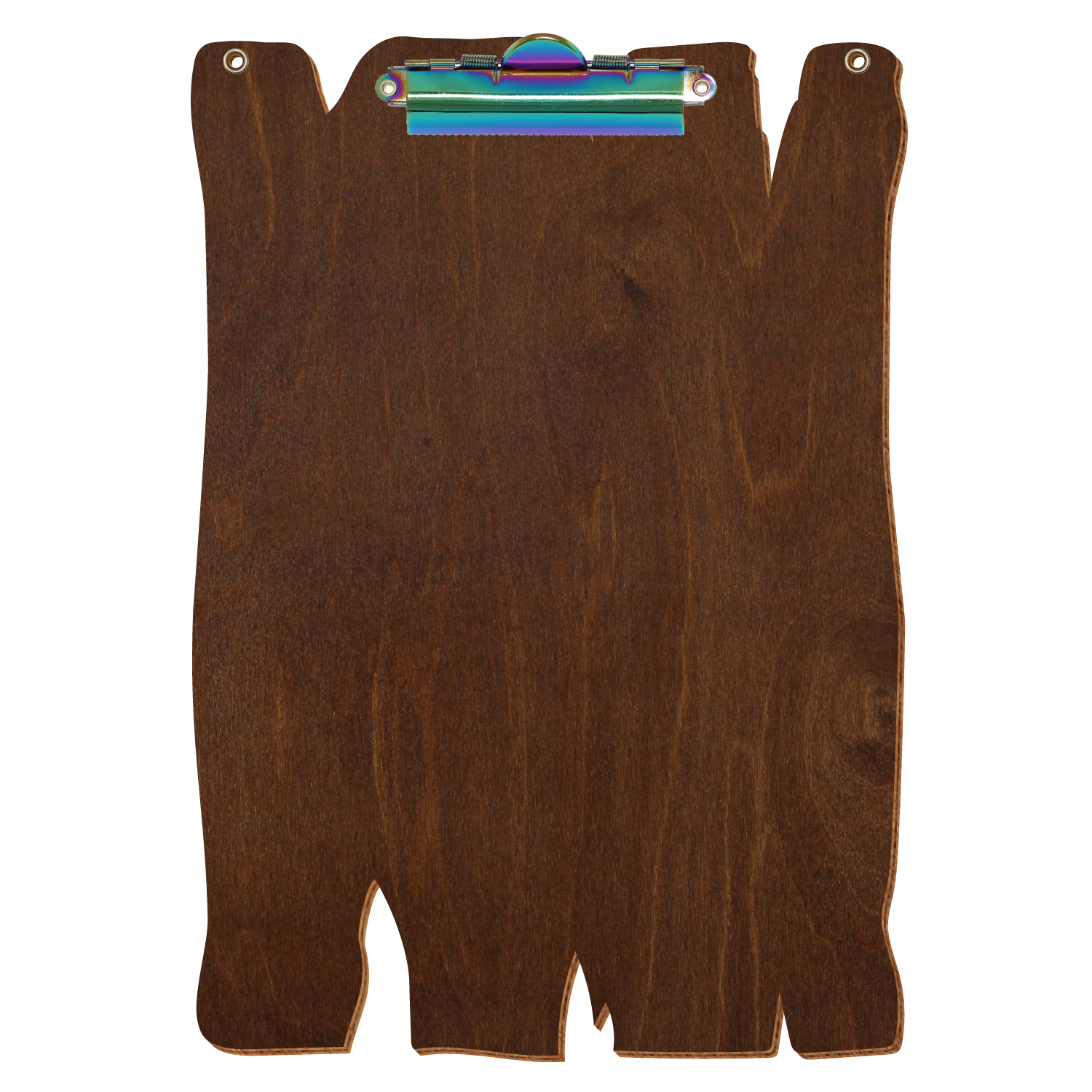 Klemmbrett Holzbrettform mit 2 Ösen Kastanie A4 hochkant Zahnklemme Regenbogen