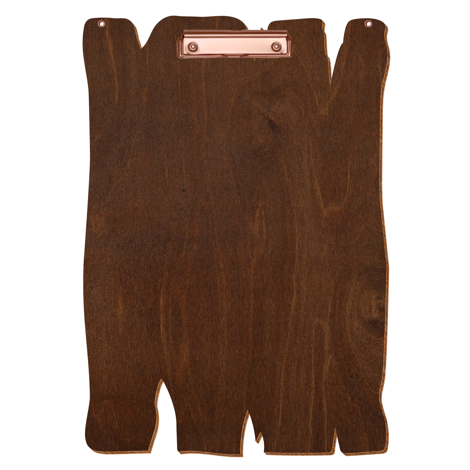 Klemmbrett Holzbrettform mit 2 Ösen Kastanie A3 hochkant Bügelklemme roségold