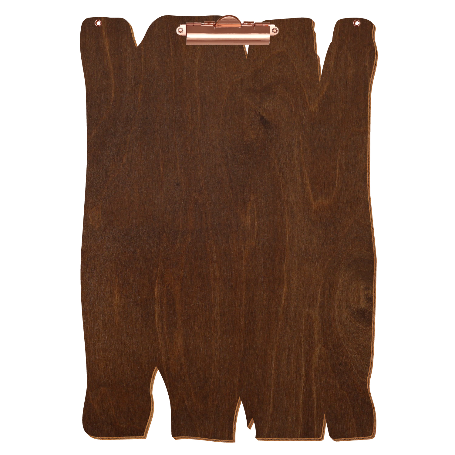 Klemmbrett Holzbrettform mit 2 Ösen Kastanie A3 hochkant Zahnklemme roségold