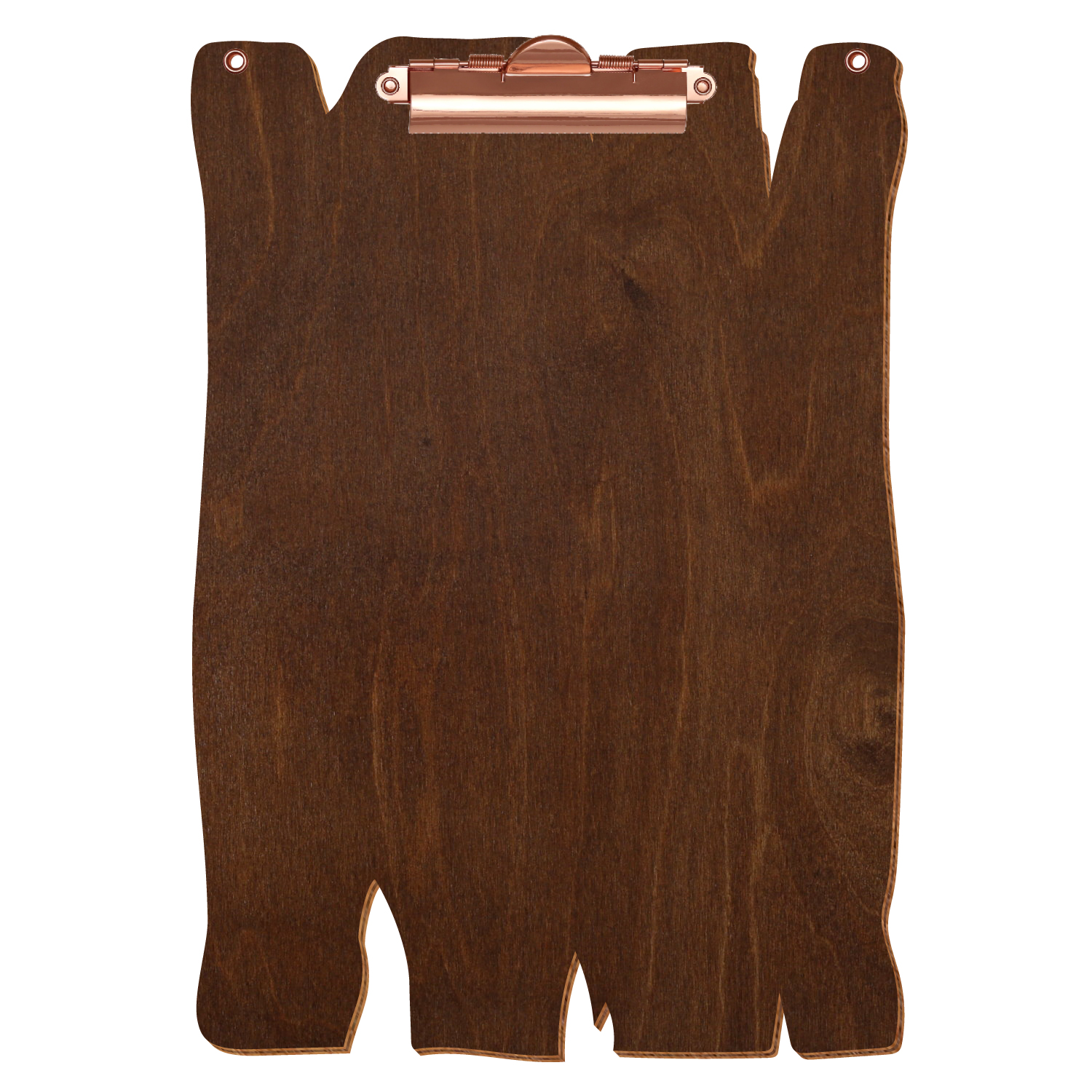 Klemmbrett Holzbrettform mit 2 Ösen Kastanie A4 hochkant Zahnklemme roségold