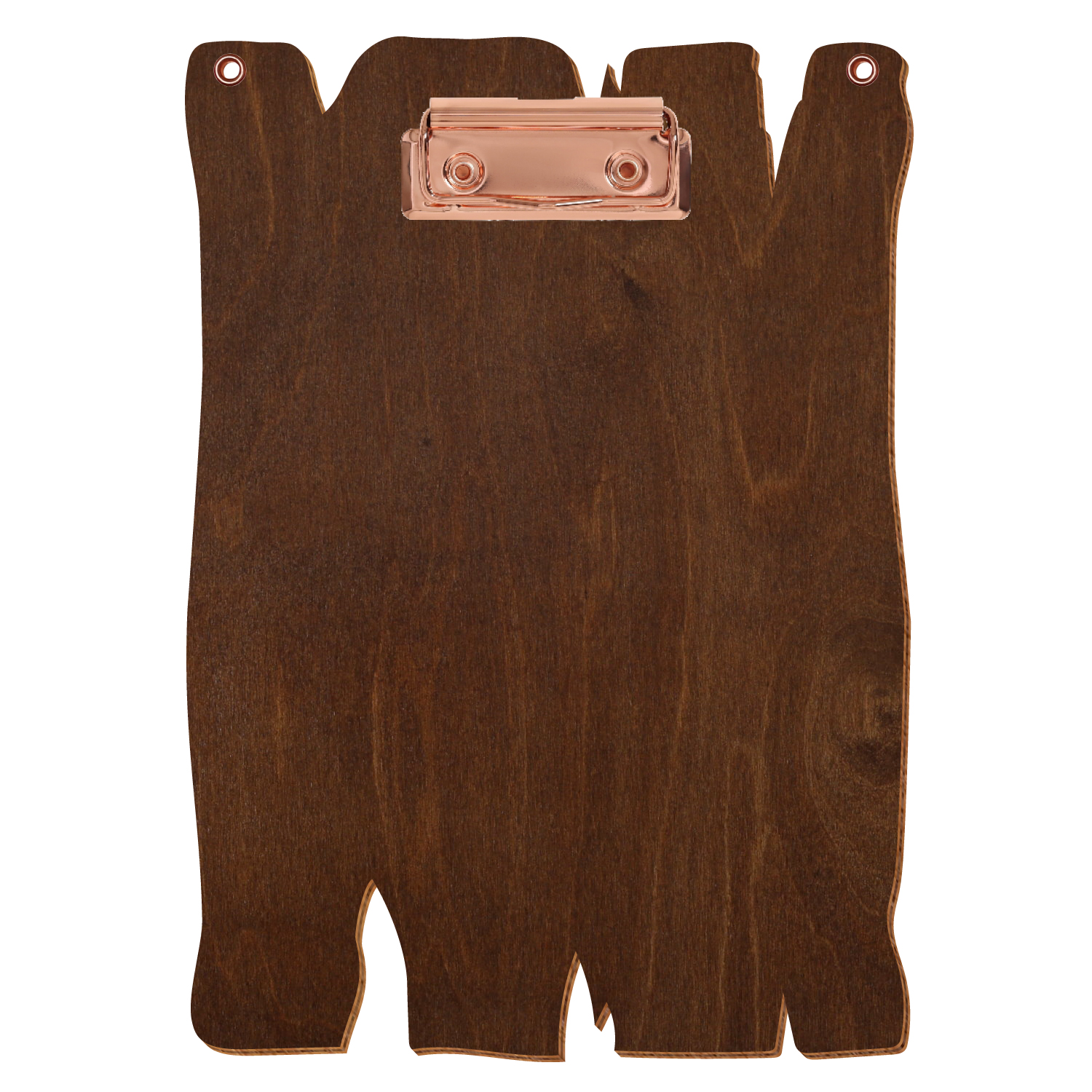Klemmbrett Holzbrettform mit 2 Ösen Kastanie A5 hochkant Bügelklemme roségold