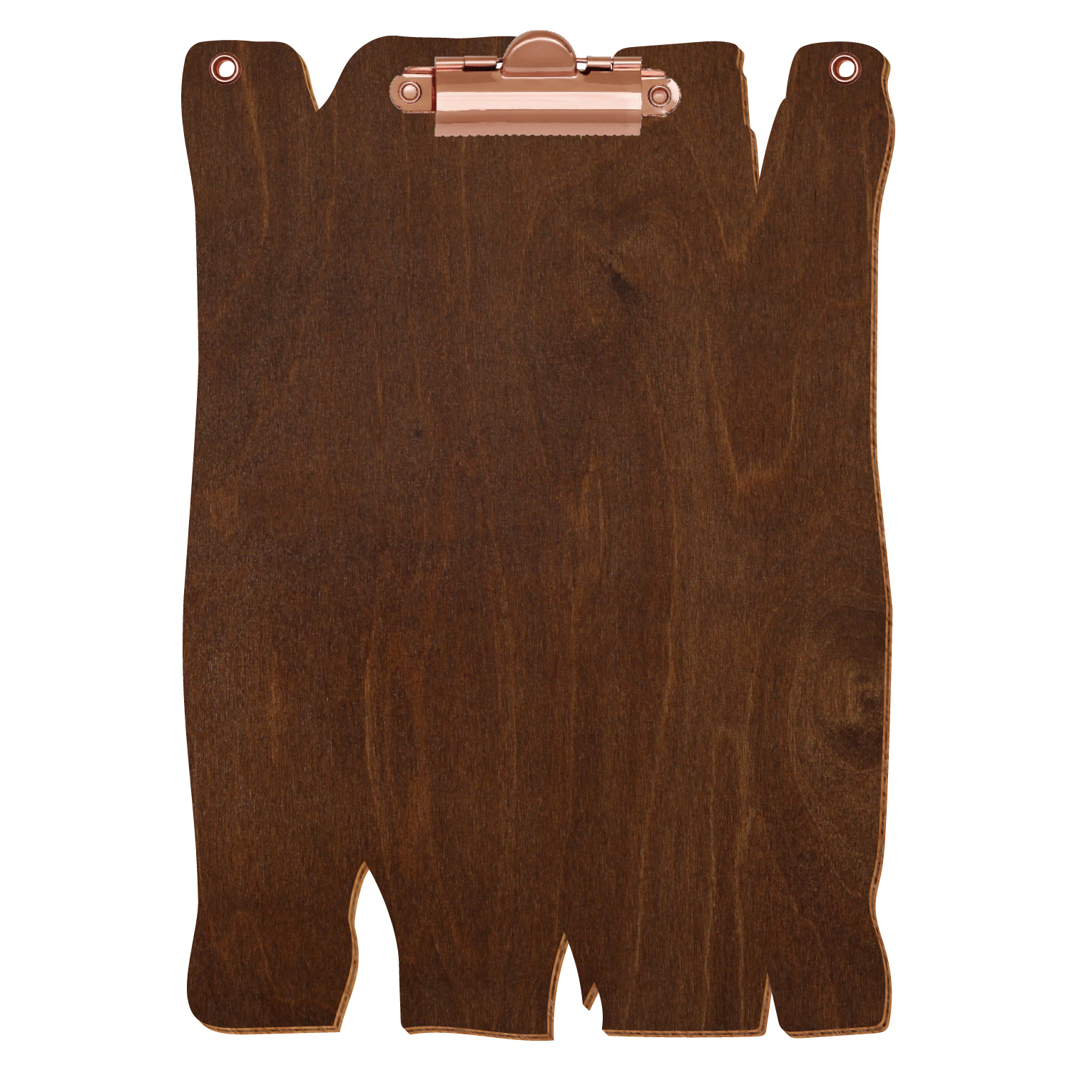 Klemmbrett Holzbrettform mit 2 Ösen Kastanie A5 hochkant Zahnklemme roségold
