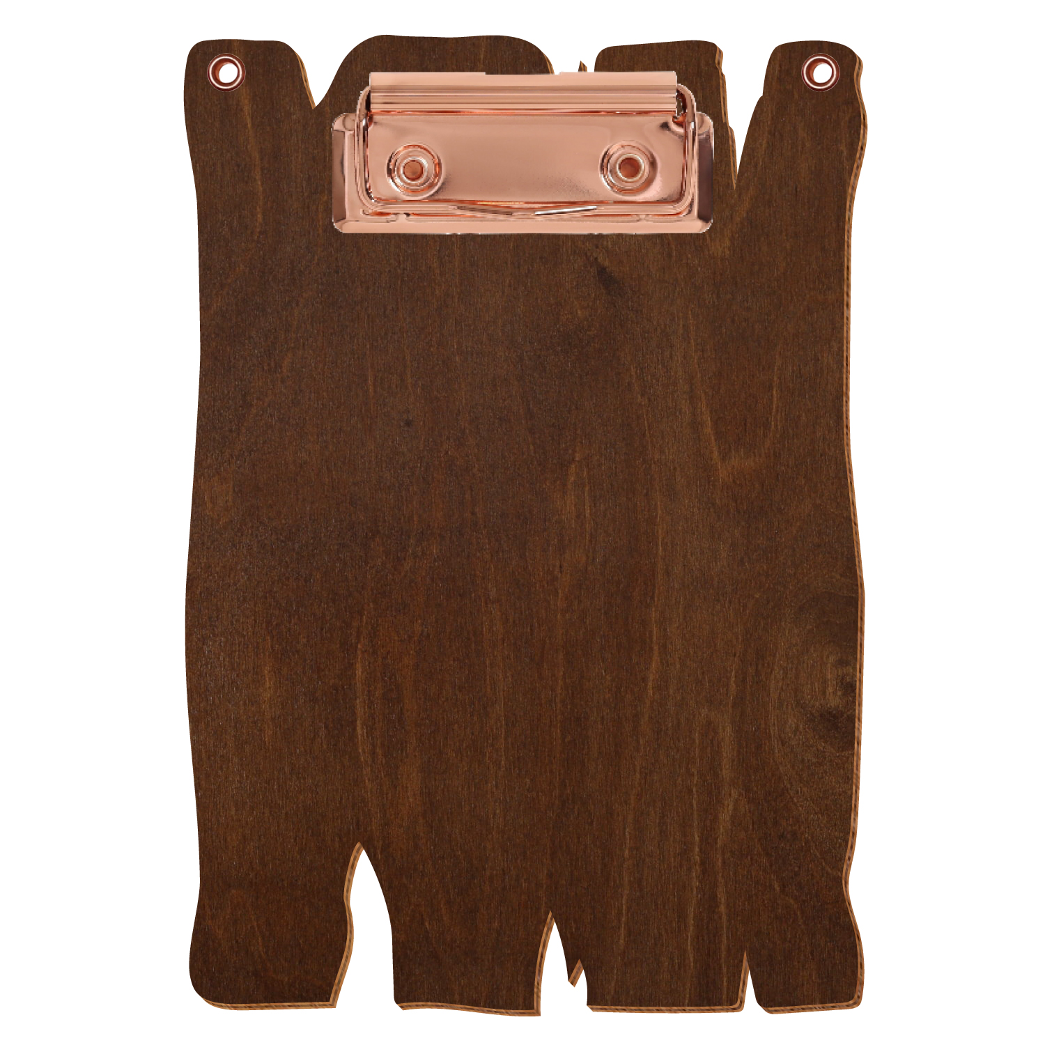 Klemmbrett Holzbrettform mit 2 Ösen Kastanie A6 hochkant Zahnklemme roségold