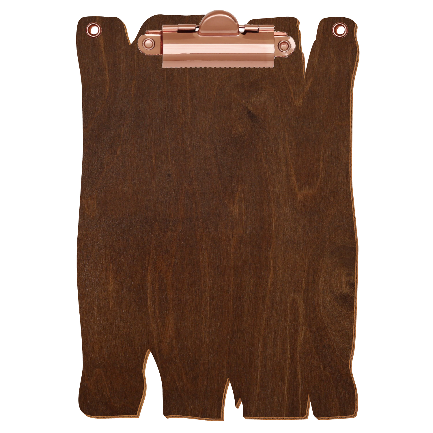 Klemmbrett Holzbrettform mit 2 Ösen Kastanie A6 hochkant Zahnklemme roségold