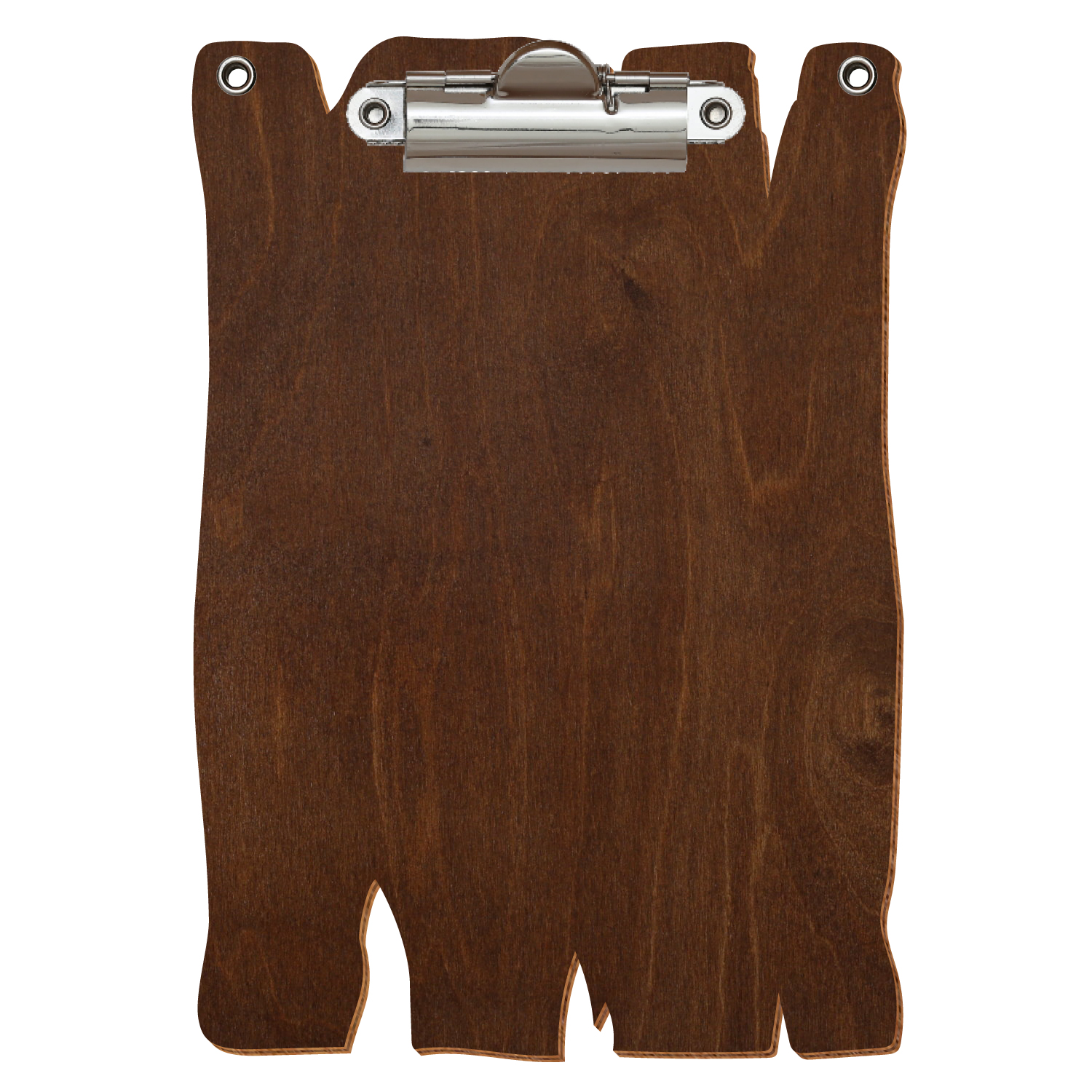 Klemmbrett Holzbrettform mit 2 Ösen Kastanie A6 hochkant Zahnklemme silber