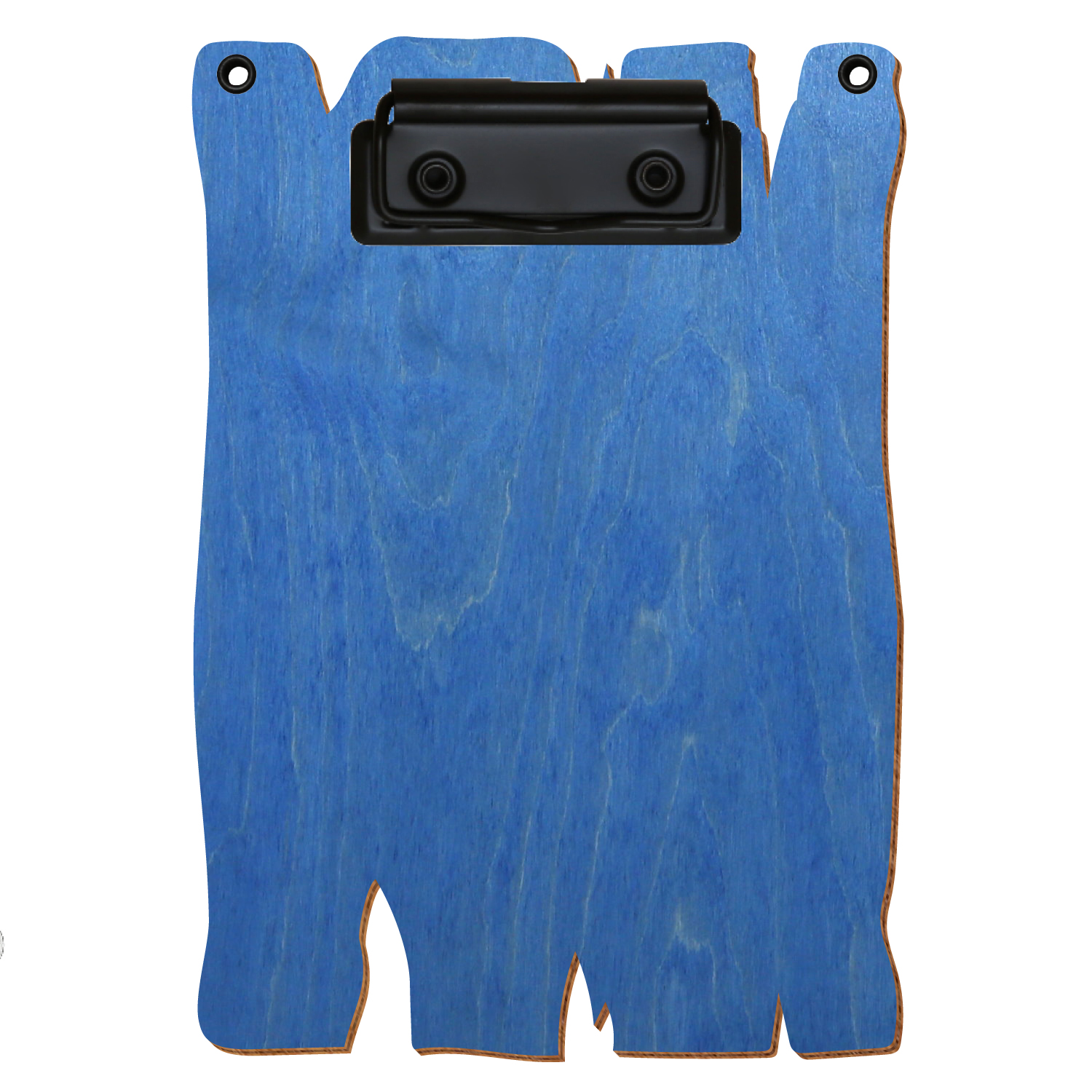 Klemmbrett Holzbrettform mit 2 Ösen Kornblumenblau A6 hochkant Bügelklemme schwarz