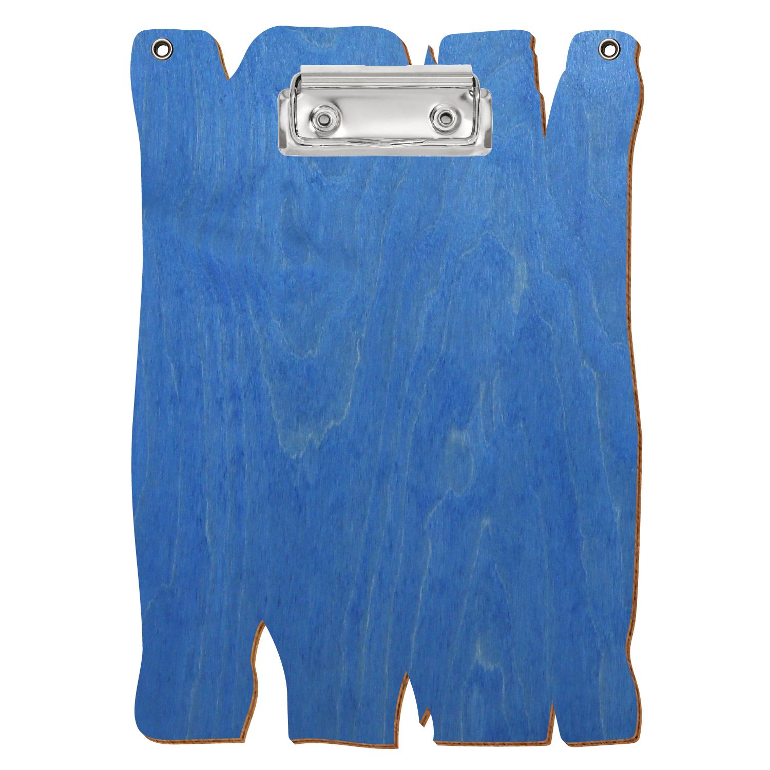Klemmbrett Holzbrettform mit 2 Ösen Kornblumenblau A5 hochkant Bügelklemme silber