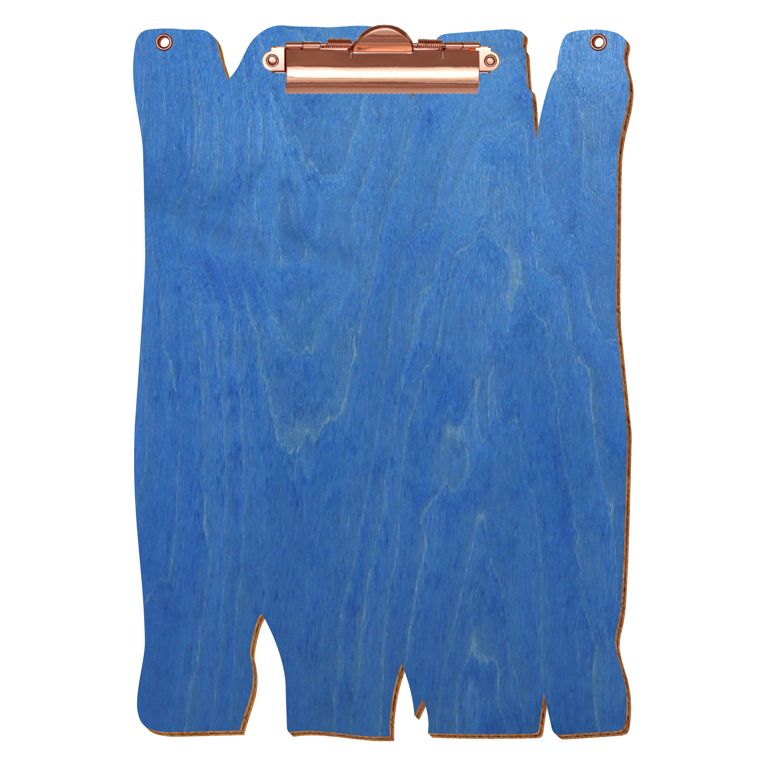 Klemmbrett Holzbrettform mit 2 Ösen Kornblumenblau A4 hochkant Zahnklemme roségold