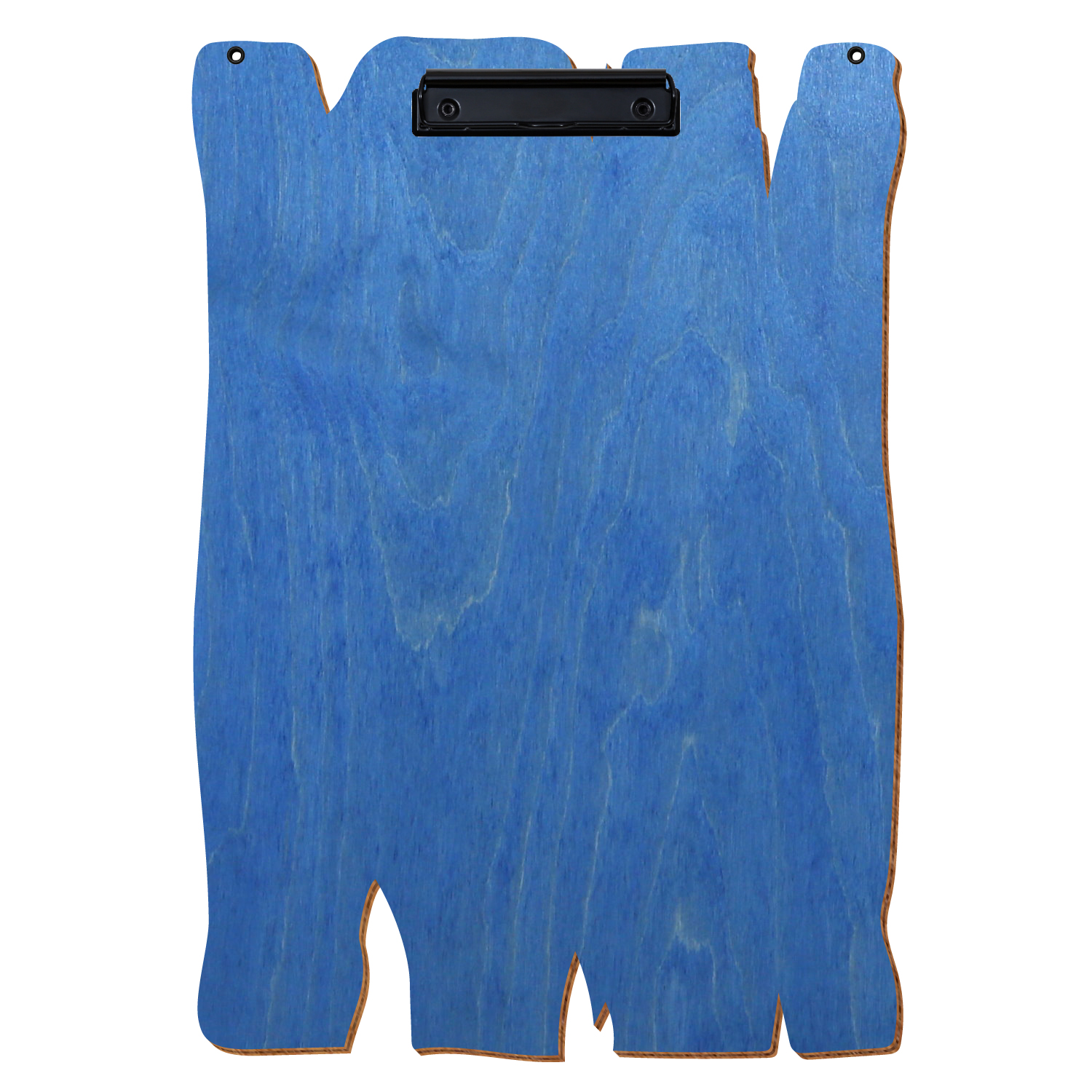 Klemmbrett Holzbrettform mit 2 Ösen Kornblumenblau A3 hochkant Bügelklemme schwarz