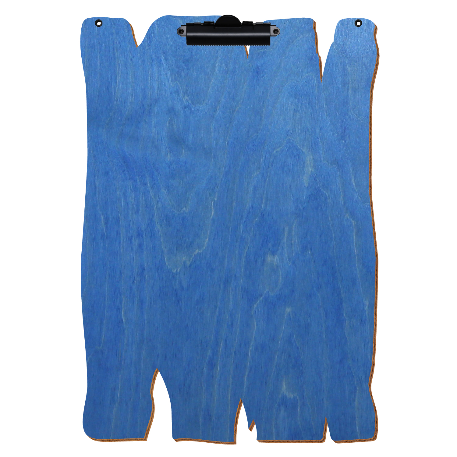 Klemmbrett Holzbrettform mit 2 Ösen Kornblumenblau A3 hochkant Zahnklemme schwarz