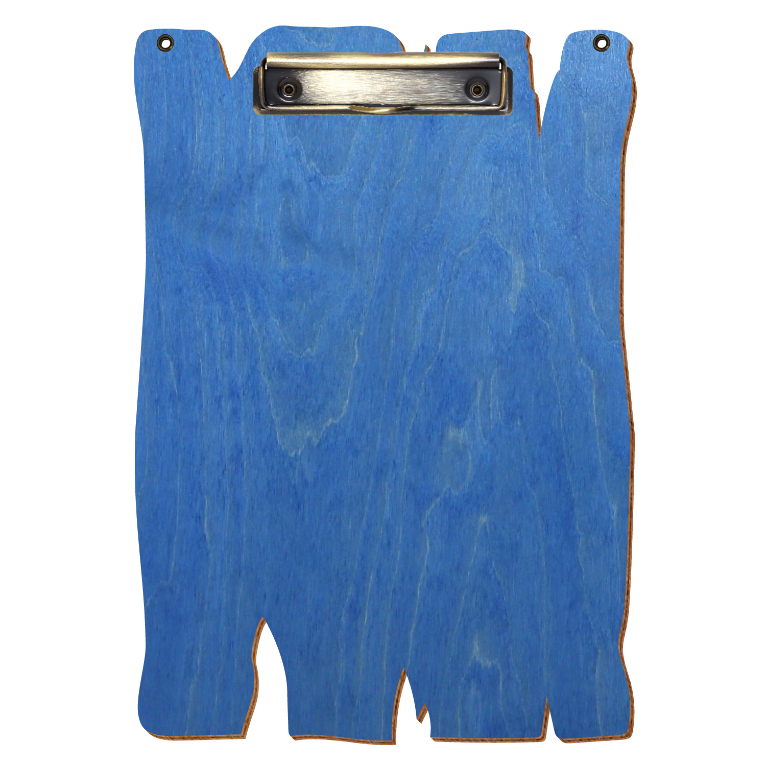 Klemmbrett Holzbrettform mit 2 Ösen Kornblumenblau A4 hochkant Bügelklemme antik
