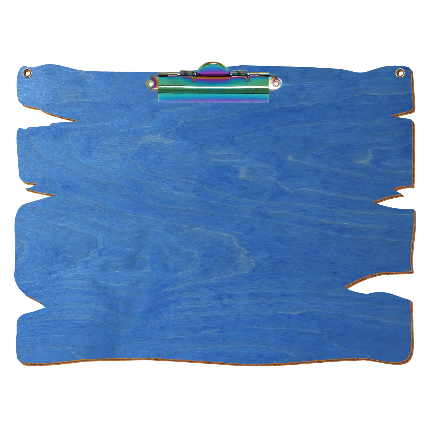 Klemmbrett Holzbrettform mit 2 Ösen Kornblumenblau A4 querkant Zahnklemme Regenbogen