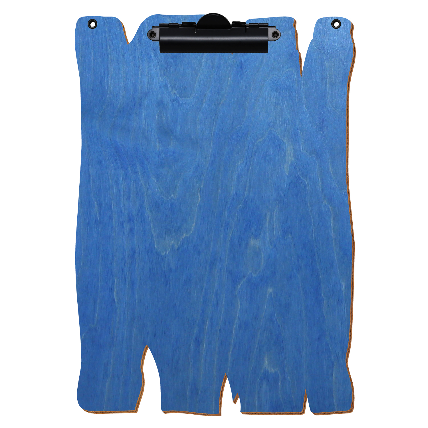 Klemmbrett Holzbrettform mit 2 Ösen Kornblumenblau A4 hochkant Zahnklemme schwarz