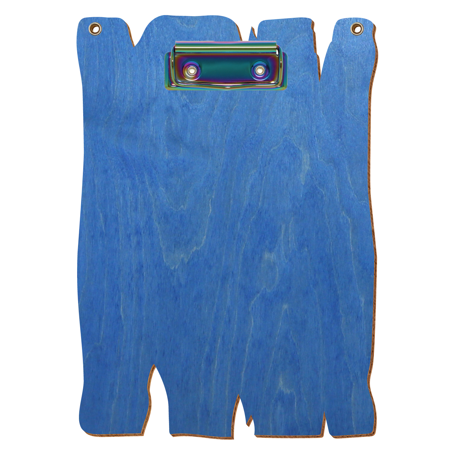 Klemmbrett Holzbrettform mit 2 Ösen Kornblumenblau A5 hochkant Bügelklemme Regenbogen