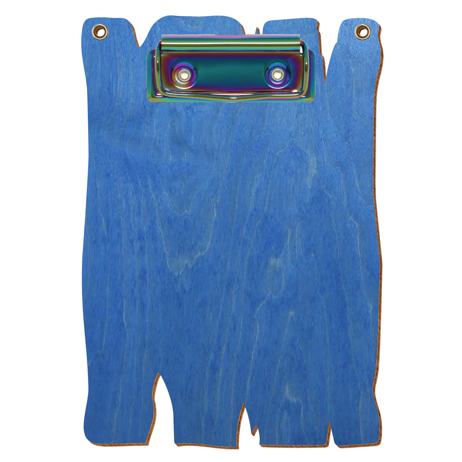 Klemmbrett Holzbrettform mit 2 Ösen Kornblumenblau A6 hochkant Bügelklemme Regenbogen