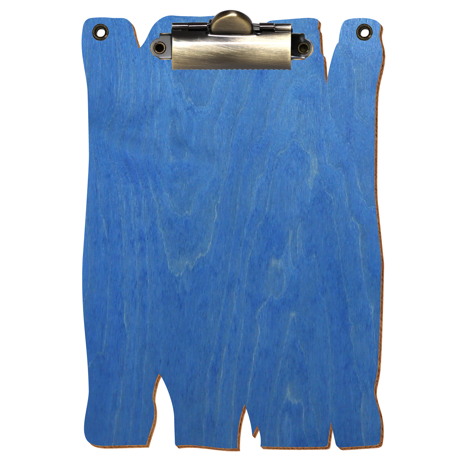 Klemmbrett Holzbrettform mit 2 Ösen Kornblumenblau A6 hochkant Zahnklemme antik