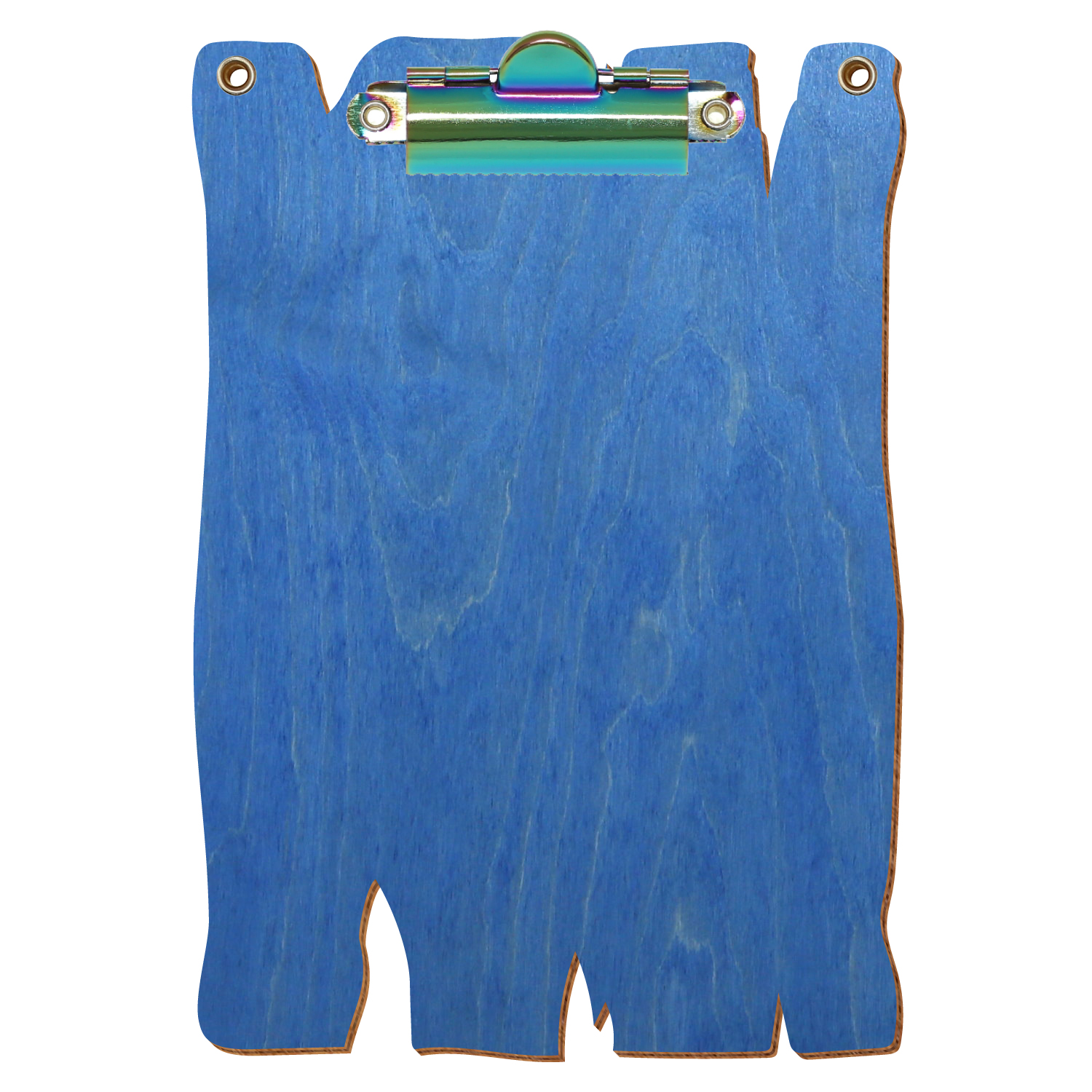 Klemmbrett Holzbrettform mit 2 Ösen Kornblumenblau A6 hochkant Zahnklemme Regenbogen