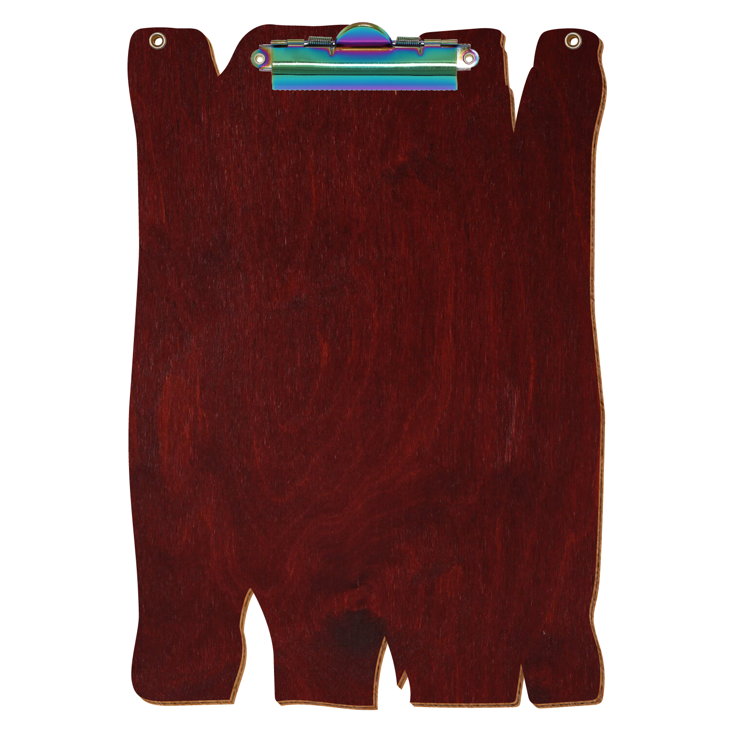 Klemmbrett Holzbrettform mit 2 Ösen Mahagoni A4 hochkant Zahnklemme Regenbogen