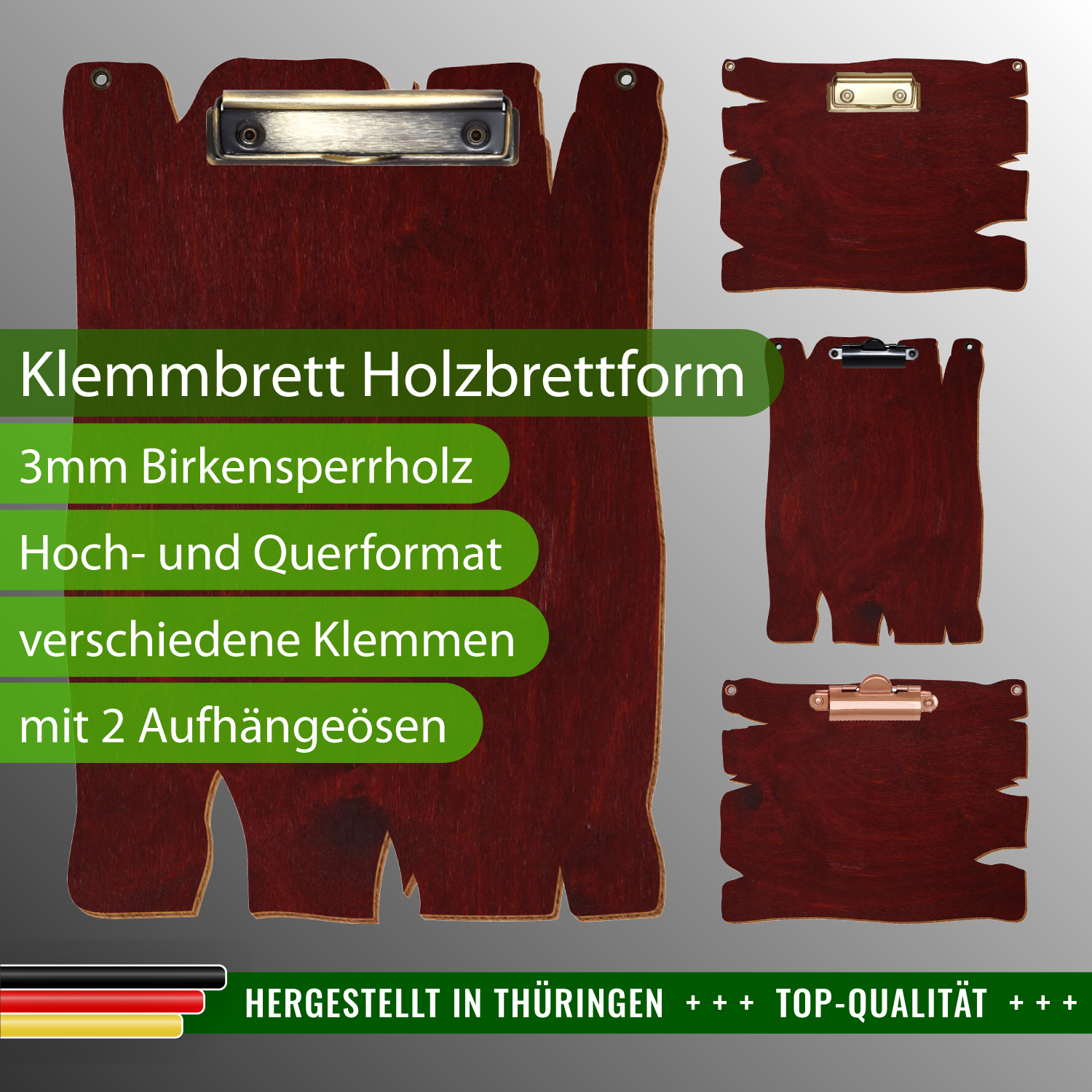 Klemmbrett Holzbrettform Mahagoni mit Ösen