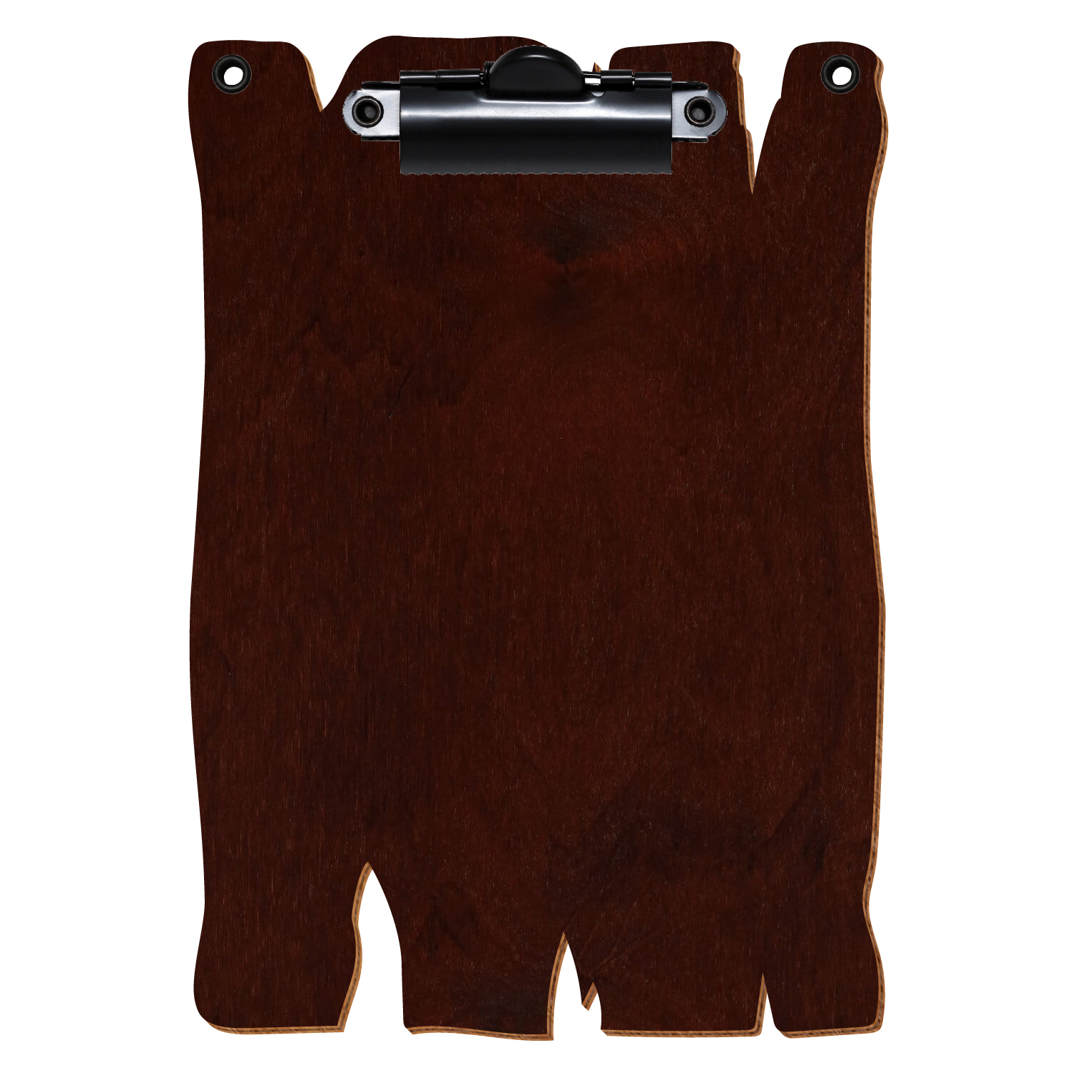 Klemmbrett Holzbrettform mit 2 Ösen Nussbaum dunkel A6 hochkant Zahnklemme schwarz