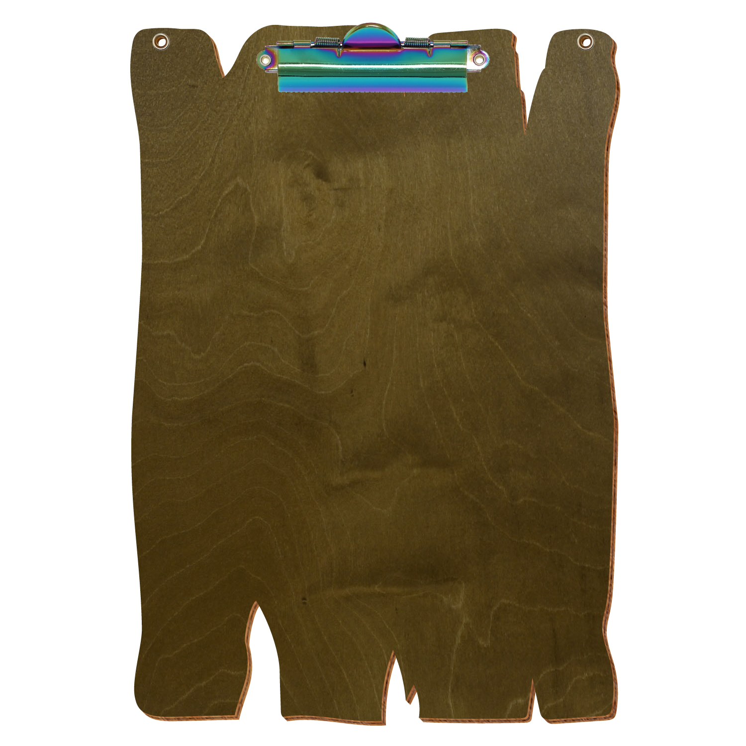Klemmbrett Holzbrettform mit 2 Ösen Nussbaum hell A4 hochkant Zahnklemme Regenbogen