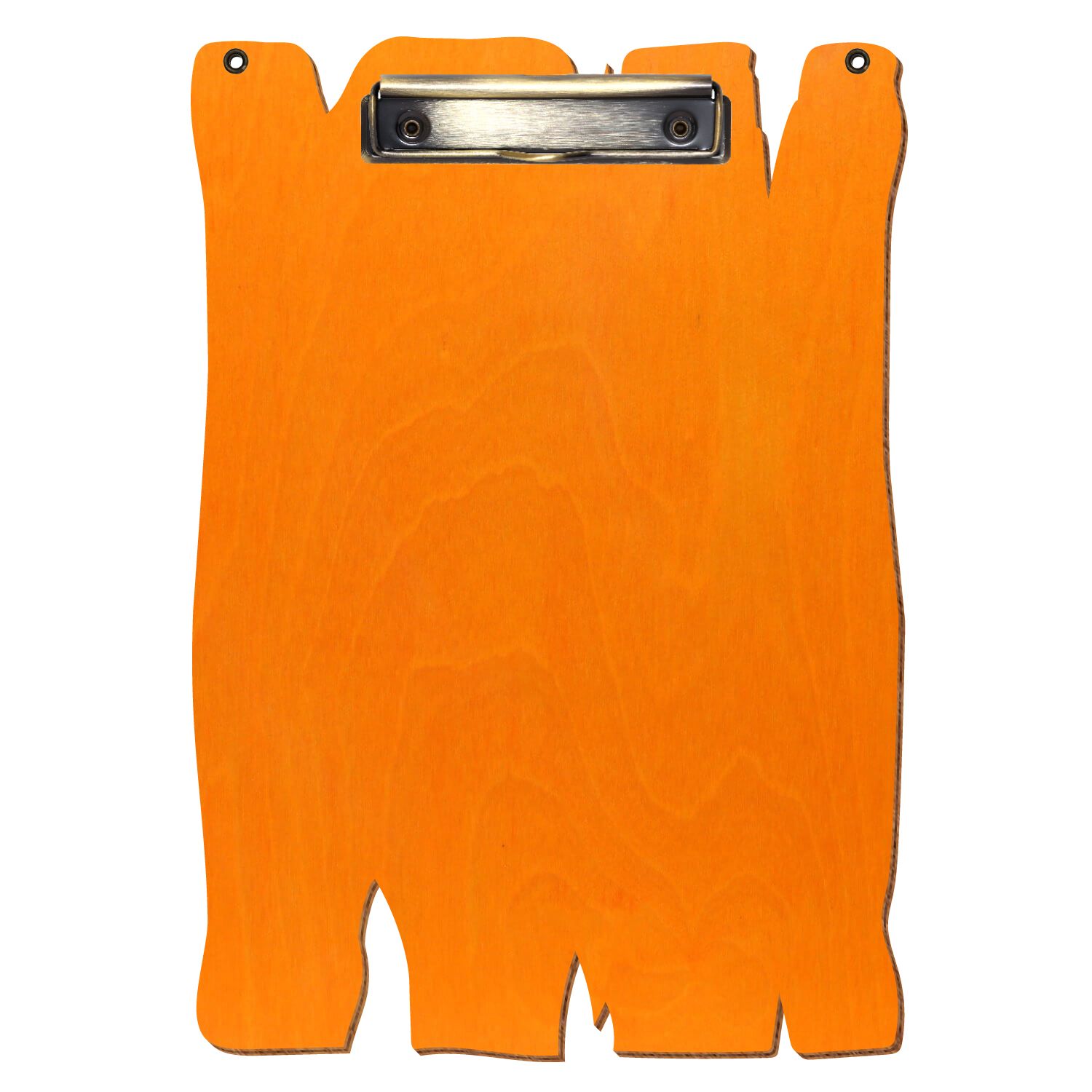 Klemmbrett Holzbrettform mit 2 Ösen Orange A4 hochkant Bügelklemme antik