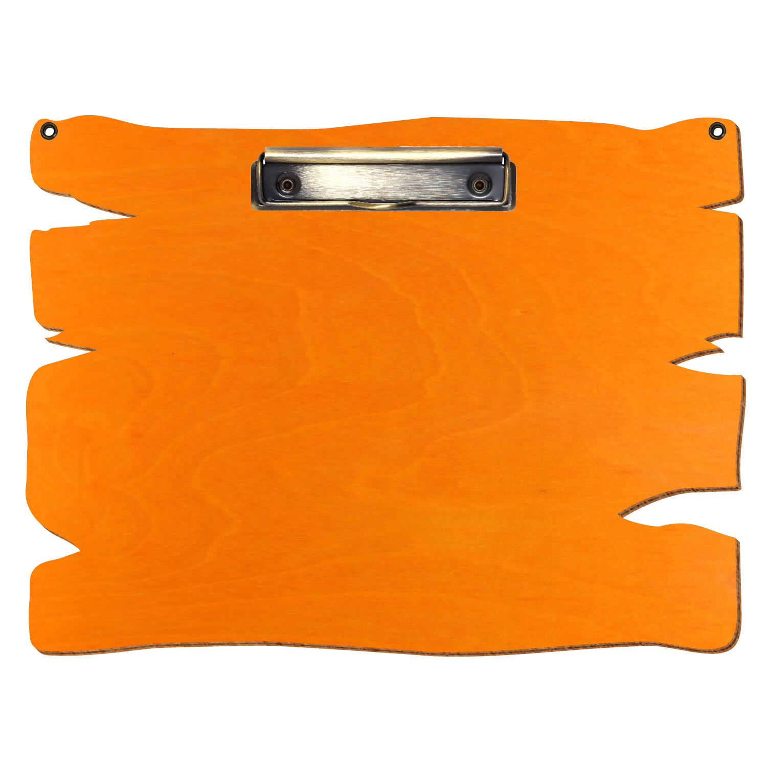 Klemmbrett Holzbrettform mit 2 Ösen Orange A4 querkant Bügelklemme antik