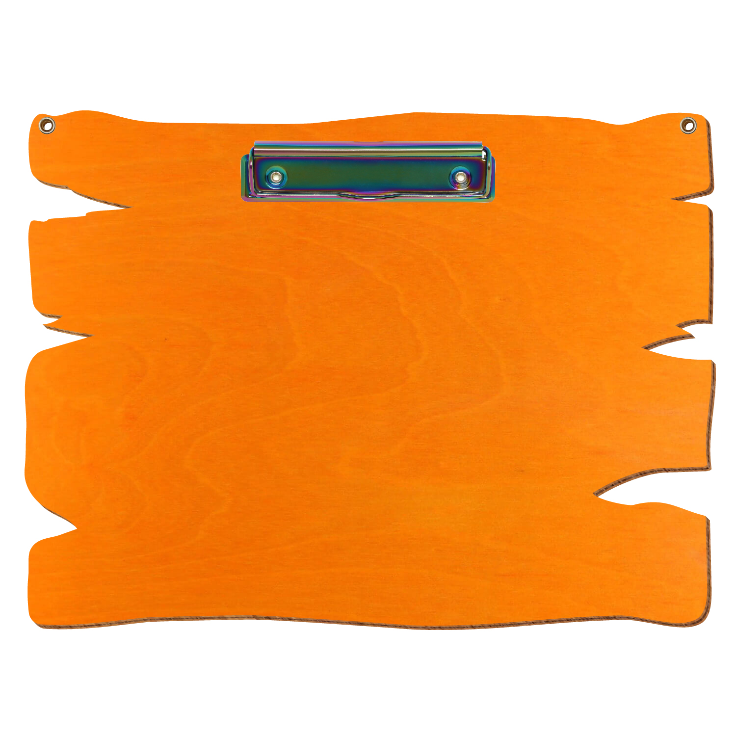 Klemmbrett Holzbrettform mit 2 Ösen Orange A4 querkant Bügelklemme Regenbogen