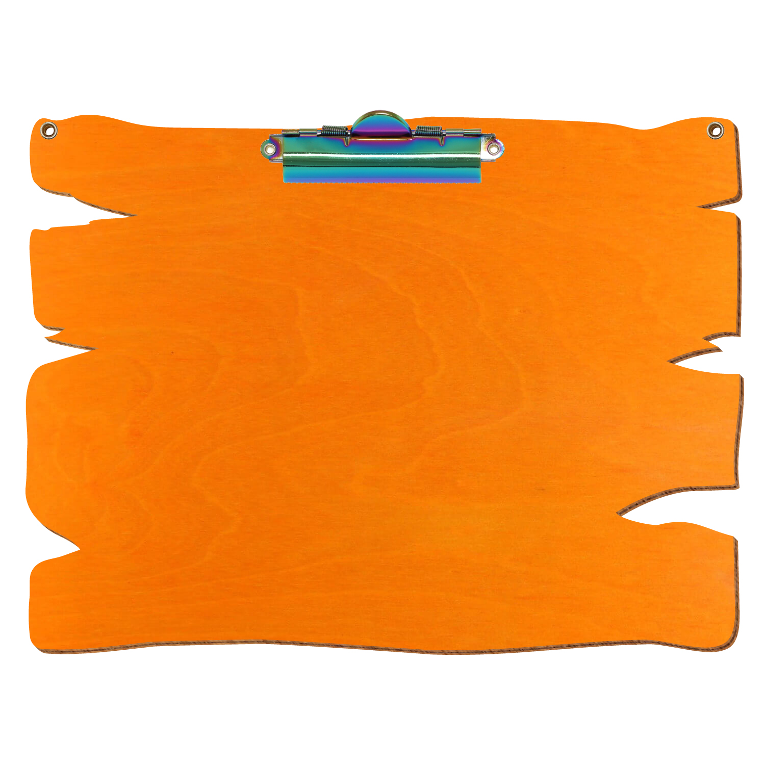 Klemmbrett Holzbrettform mit 2 Ösen Orange A4 querkant Zahnklemme Regenbogen
