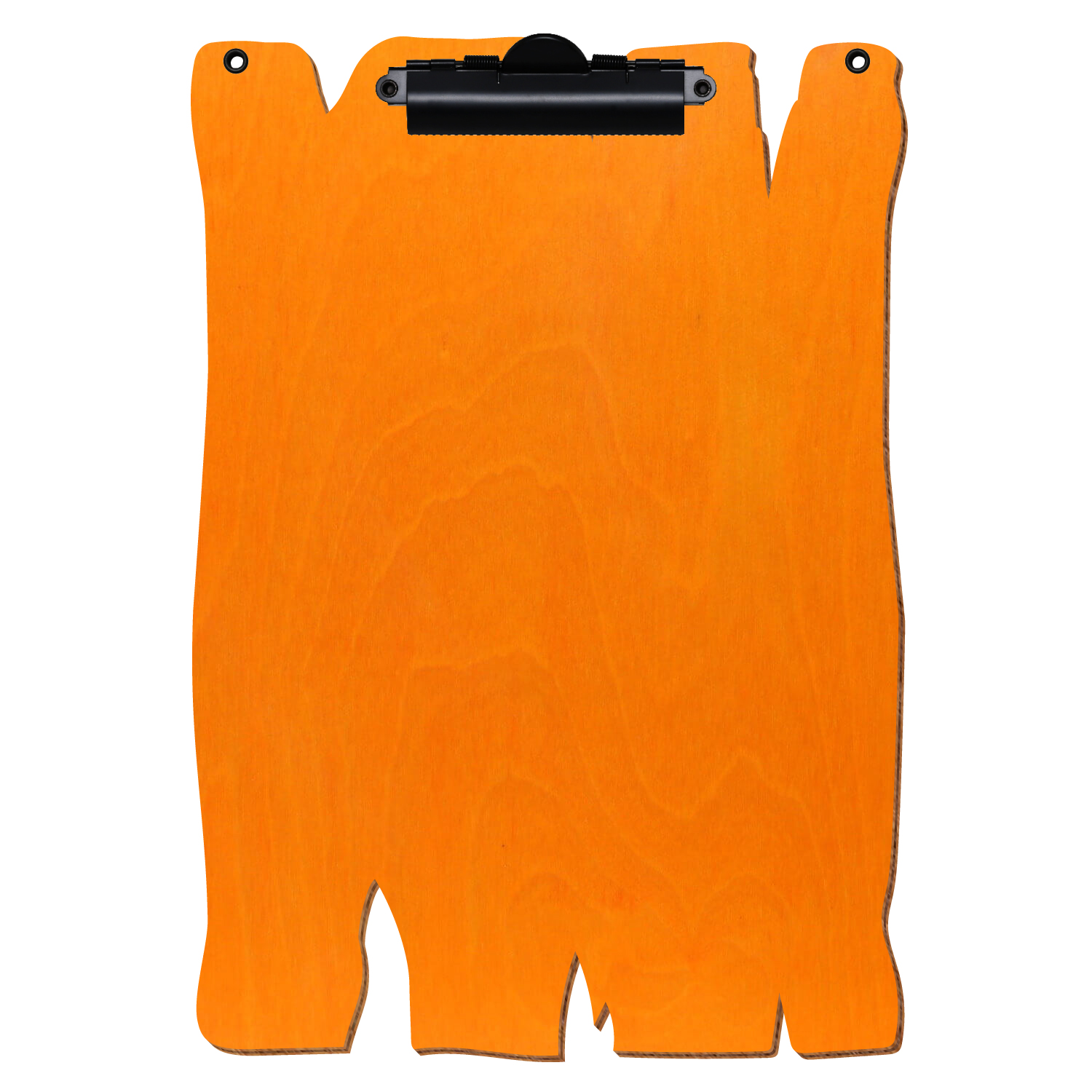 Klemmbrett Holzbrettform mit 2 Ösen Orange A4 hochkant Zahnklemme schwarz