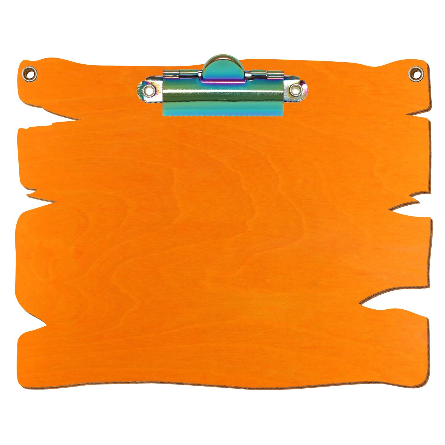 Klemmbrett Holzbrettform mit 2 Ösen Orange A6 querkant Zahnklemme Regenbogen