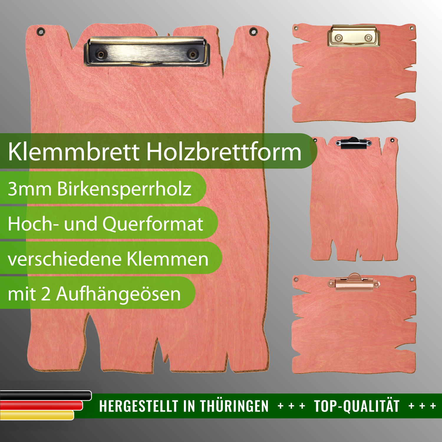 Klemmbrett Holzbrettform Rosa mit Ösen
