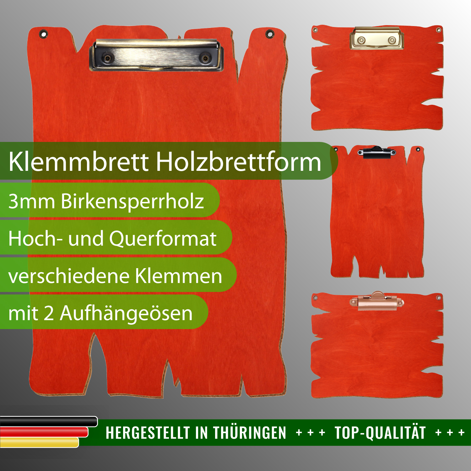 Klemmbrett Holzbrettform Scharlachrot mit Ösen
