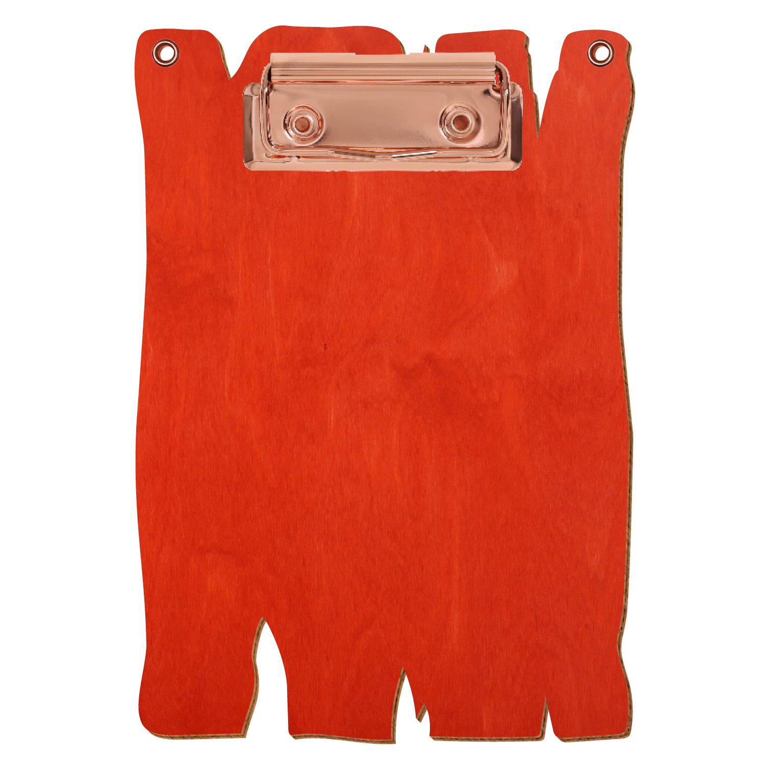 Klemmbrett Holzbrettform mit 2 Ösen Scharlachrot A6 hochkant Bügelklemme roségold