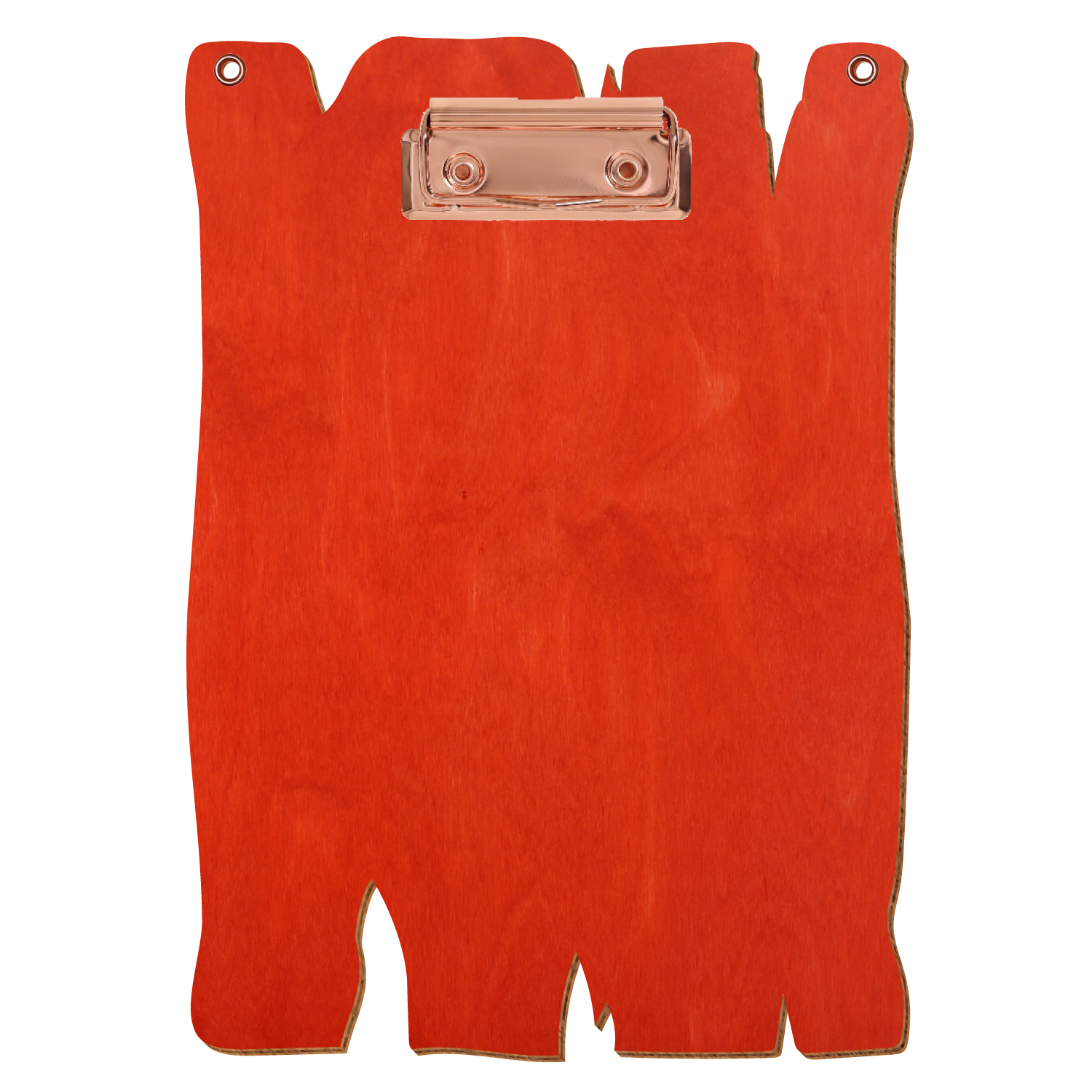 Klemmbrett Holzbrettform mit 2 Ösen Scharlachrot A5 hochkant Bügelklemme roségold