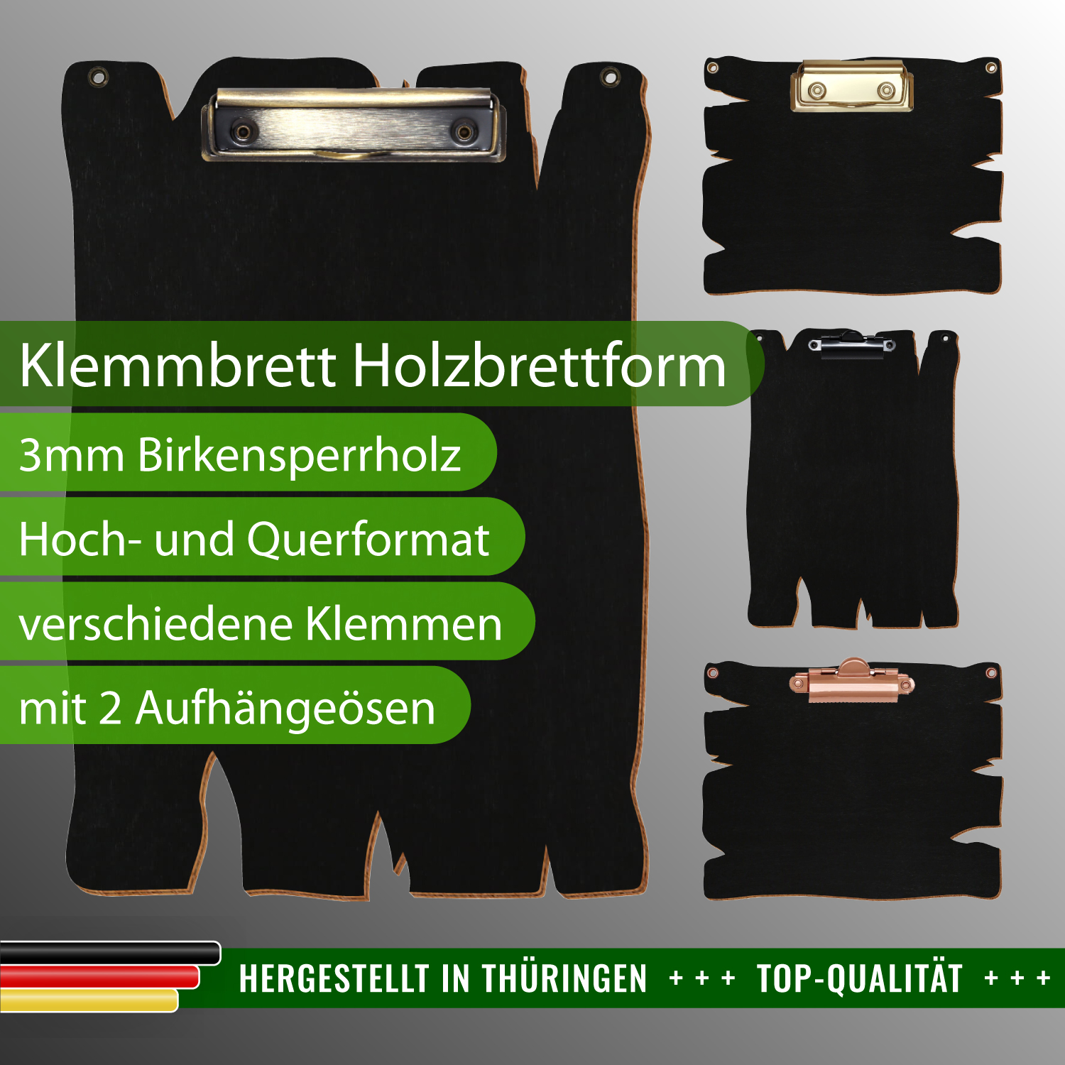 Klemmbrett Holzbrettform Schwarz mit Ösen